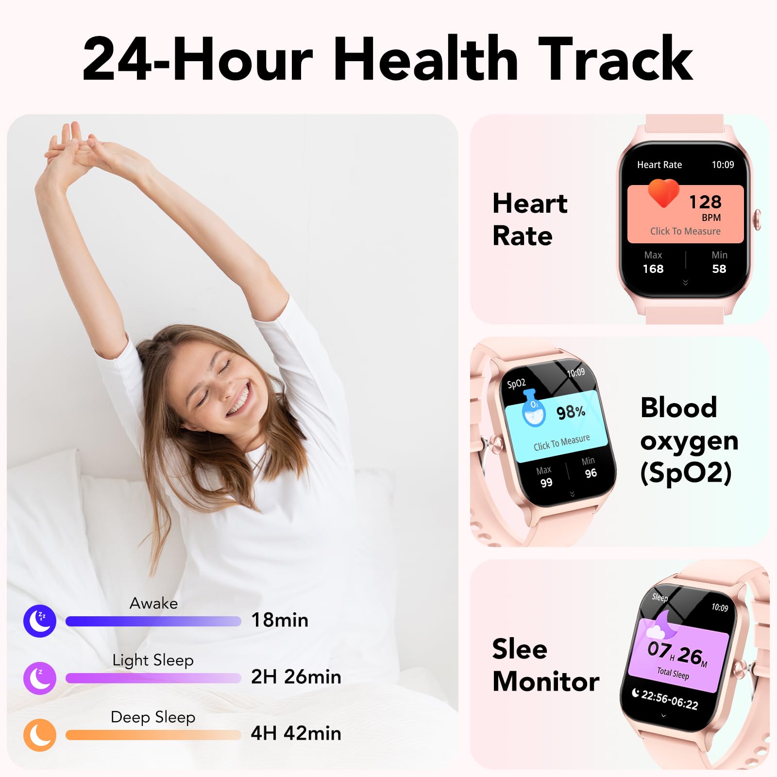 Smartwatch Donna, 1.85'' Orologio Smartwatch Donna con Effettua/Risposta Chiamate, 115+ Sportive Smart Watch con Contapassi/Sonno/Cardiofrequenzimetro, IP68 Fitness Tracker per iOS Android (Oro Rosa)