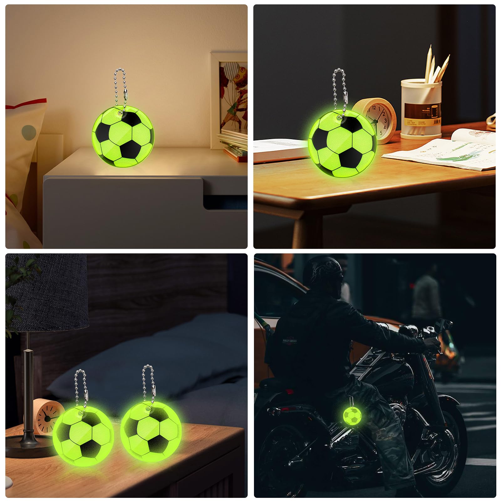 Set 9 Ciondoli Riflettenti Per Bambini - Portachiavi Sicurezza Forma Calcio, Multicolore - Foto 4