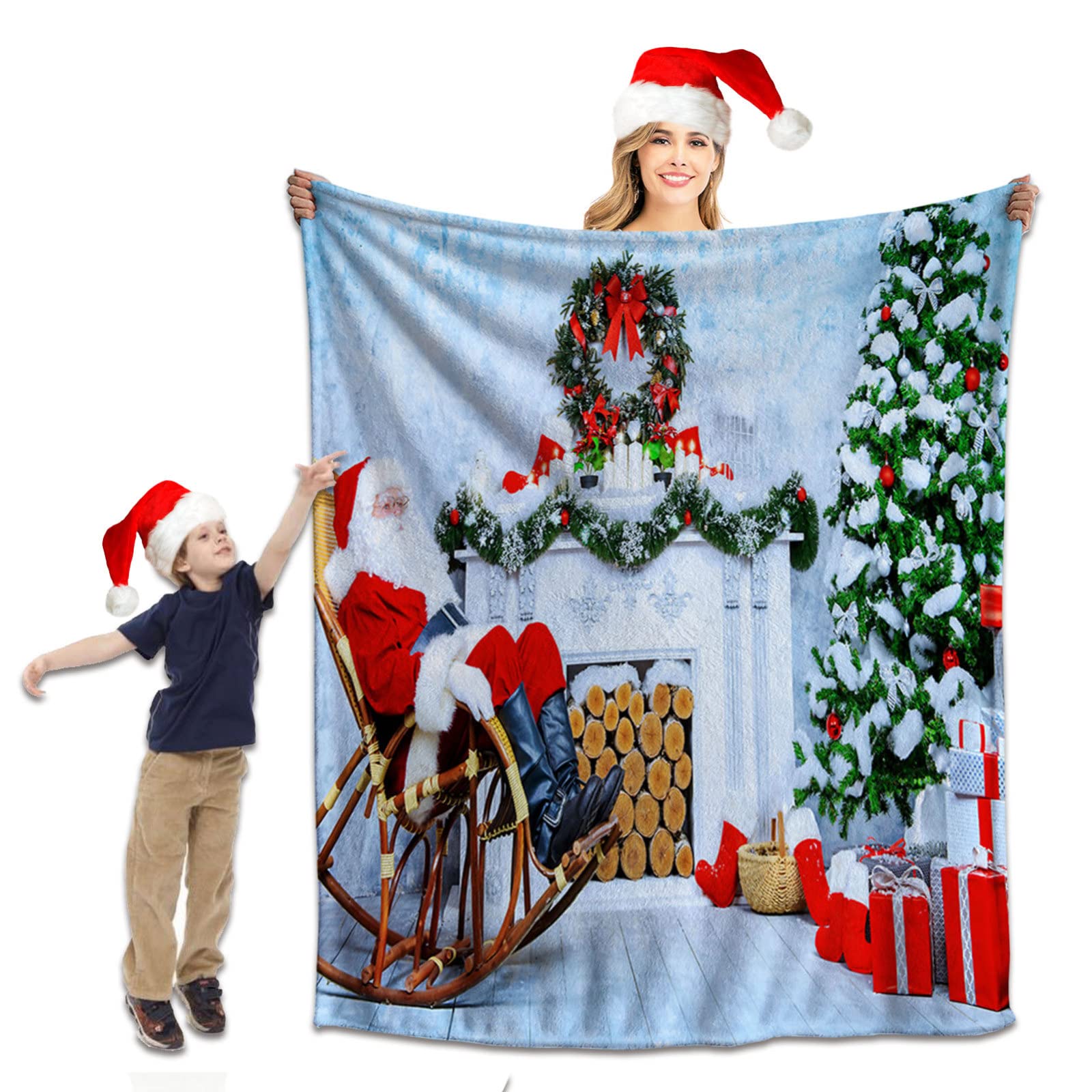 RDJSHOP Manta Navidad, Papá Noel Manta Ultra Suave para Mamá/Hija, Mantas Navideñas de Invierno de Felpa de Franela para Cama y Sofá,150x200cm