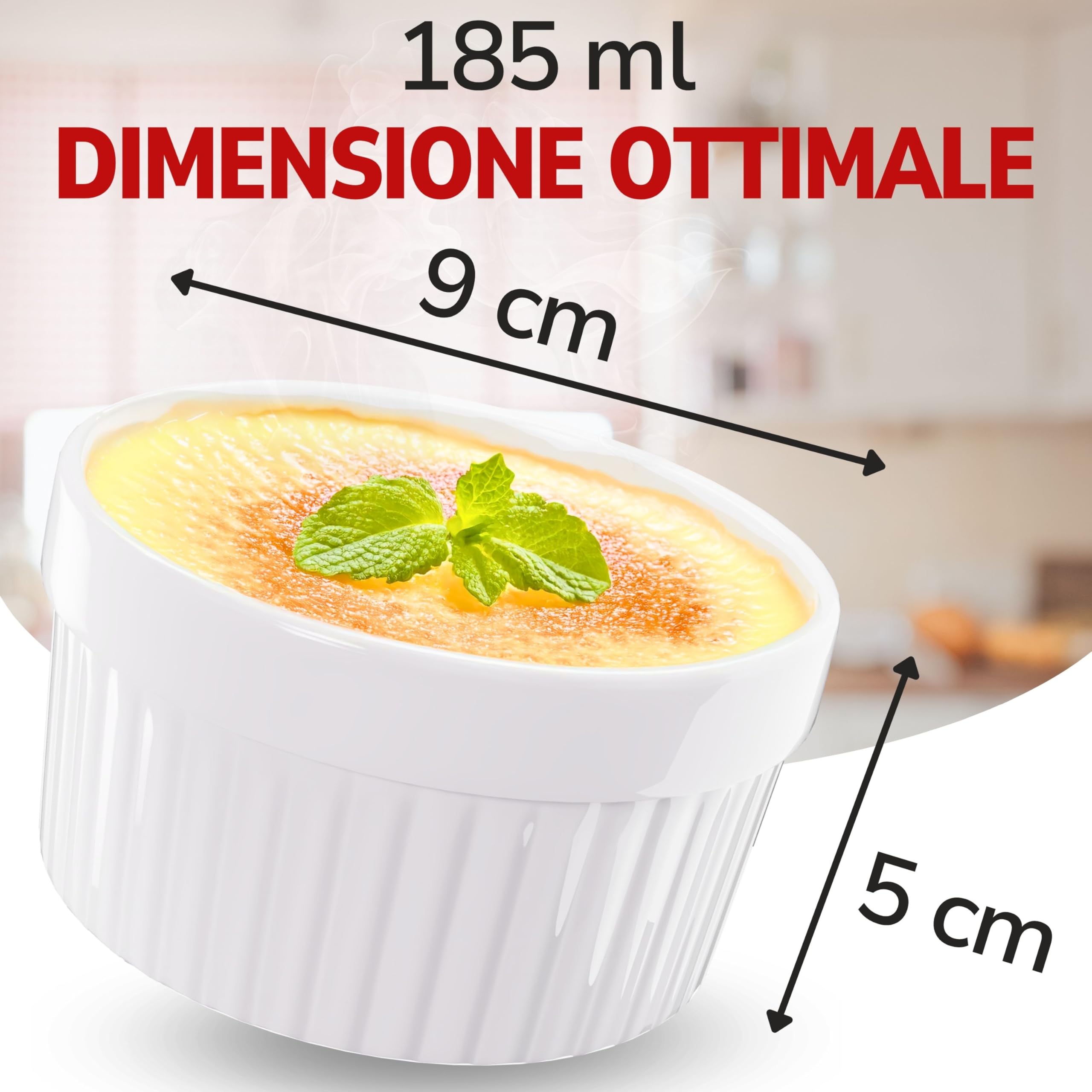 ToCi, pirottini bianchi per crème brûlée, 9 cm, anche per soufflé di cioccolato e altre ricette, in ceramica, Ceramica, Giallo, 12 Item