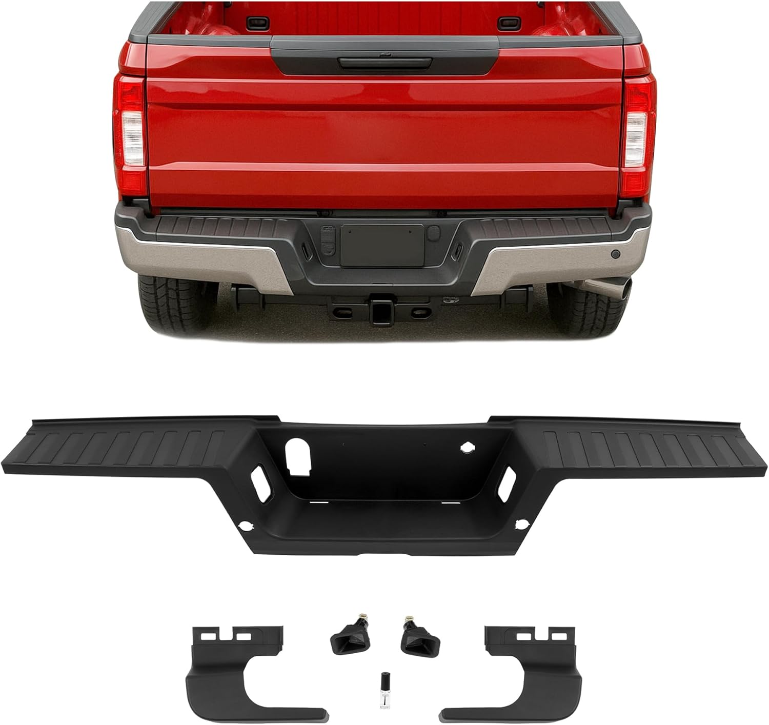 KUAFU Rear Bumper Step Pad Compatible with 2017-2022 Ford F-250 F-350 F-450 Super Duty w/Sensor Holes Bumper Top Step Pad Molding Trim Replace for HC3Z17B807BE HC3Z17B807B FO1191147 FO1191148 Plastic