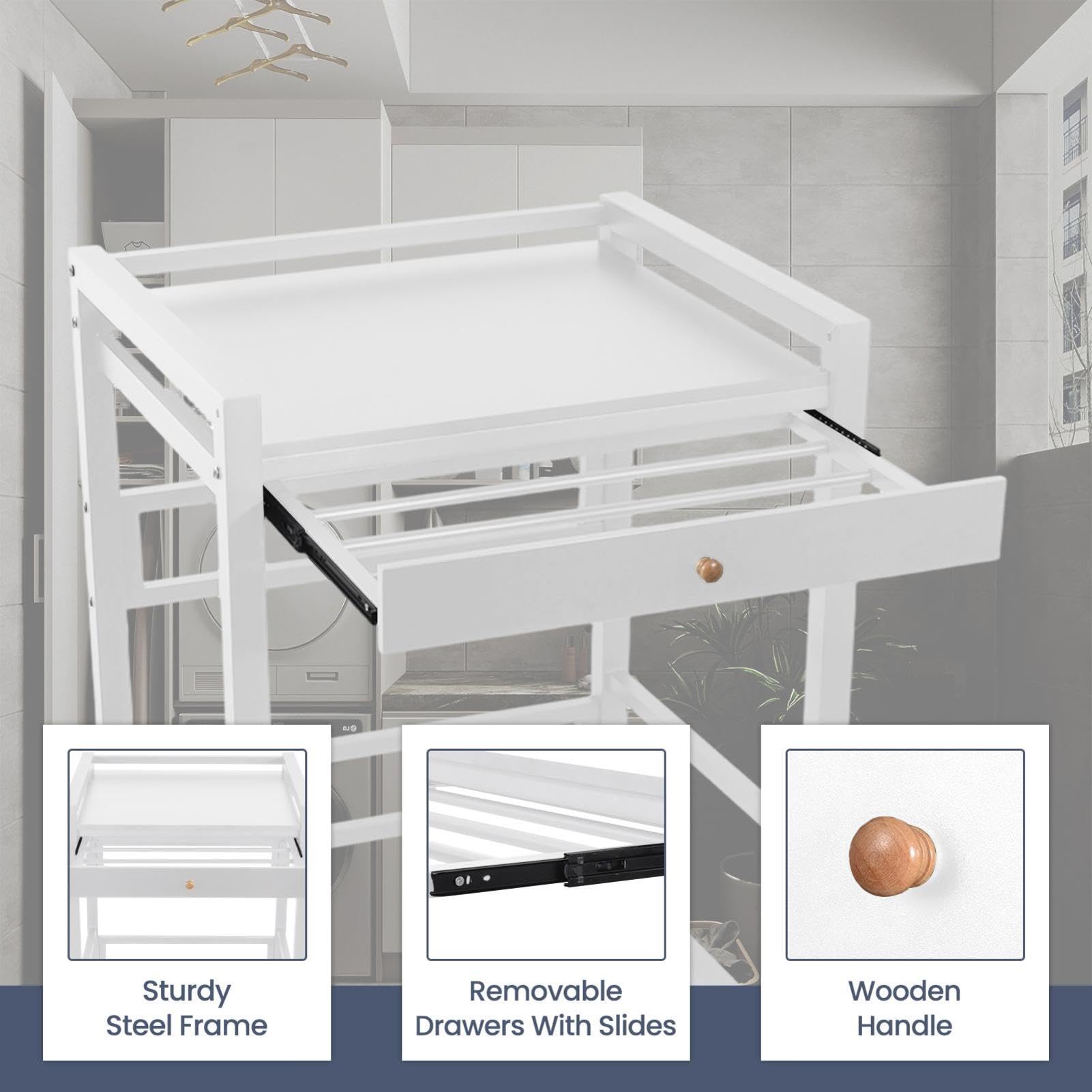 Generisch Waschmaschinen Trockner Schrank mit Auszug, 300 kg Tragfähigkeit Trockner Schrank, Regals für Waschmaschine, 75x63x105cm für Badezimmer Balkon Wäscheraum - Weiß