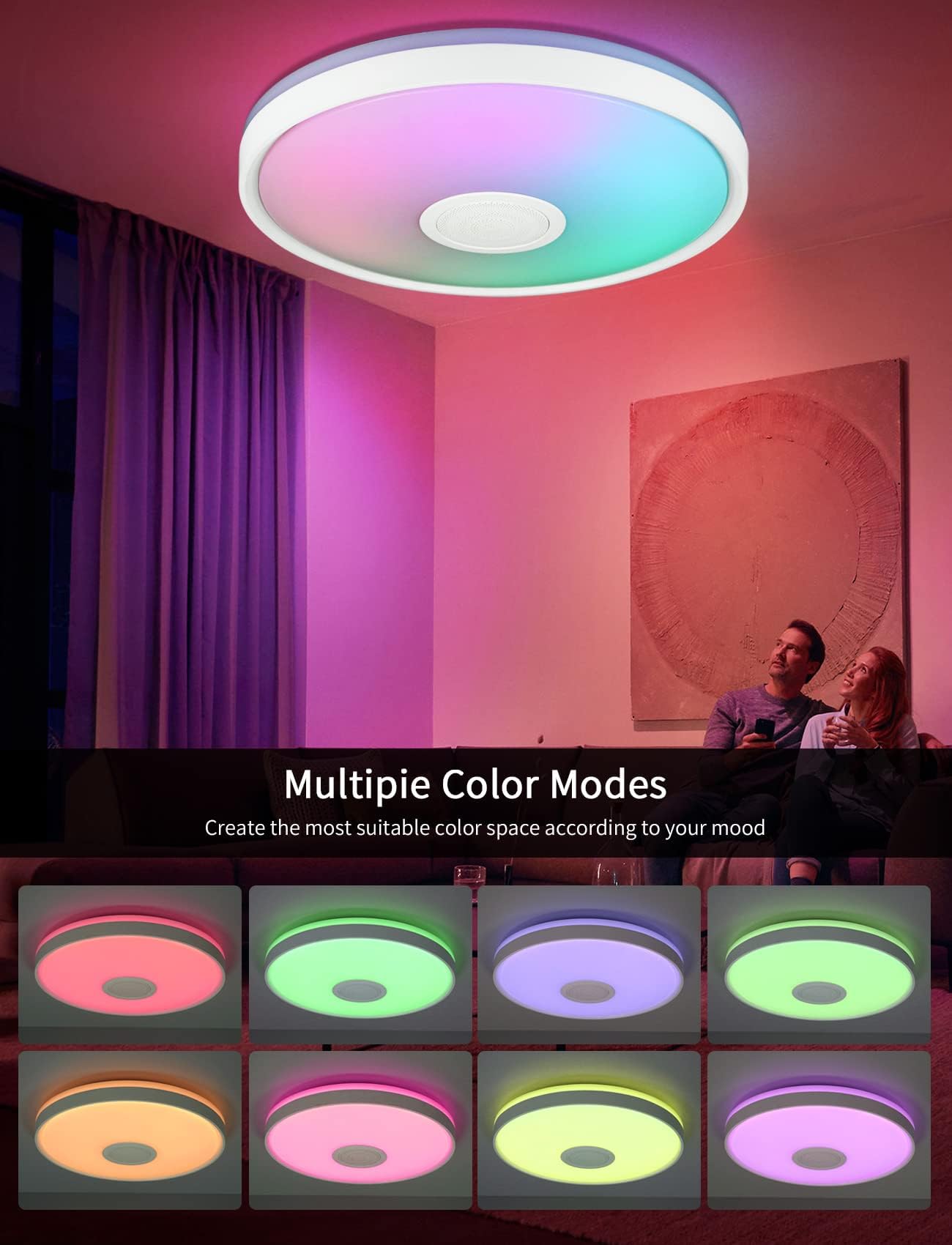 Plafonnier LED Dimmable 24W Luminaire Plafonnier Télécommande Sans Fil