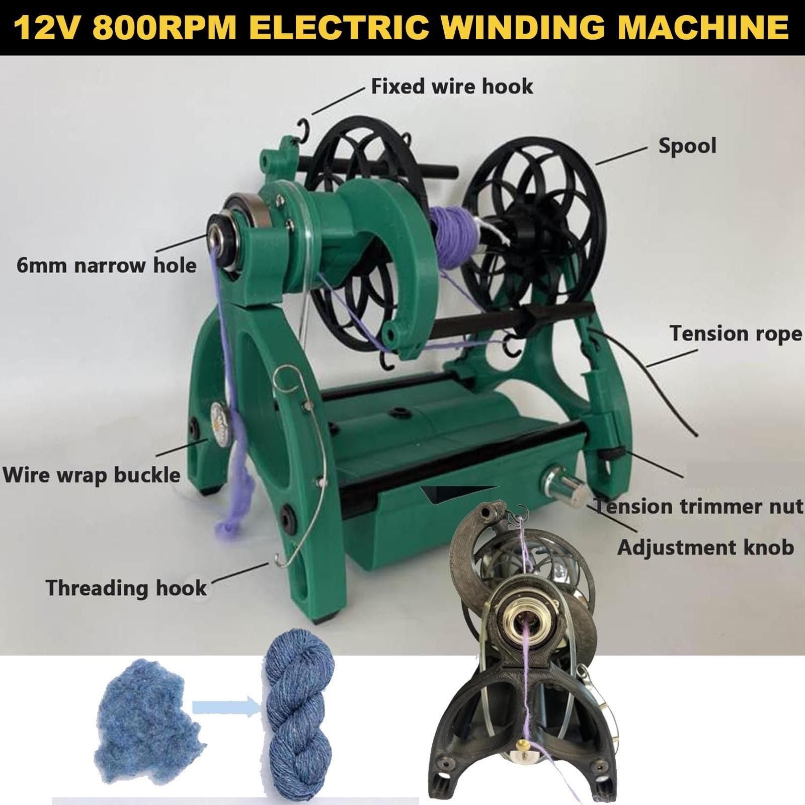 Garnspinnrad Elektrisches Spinnrad, 120 G Automatische Garnwickelmaschine, Hunde- Und Katzenhaar-Wollspinngarn, 3 Spulen, Fußschalter, 800 U/min(Black)