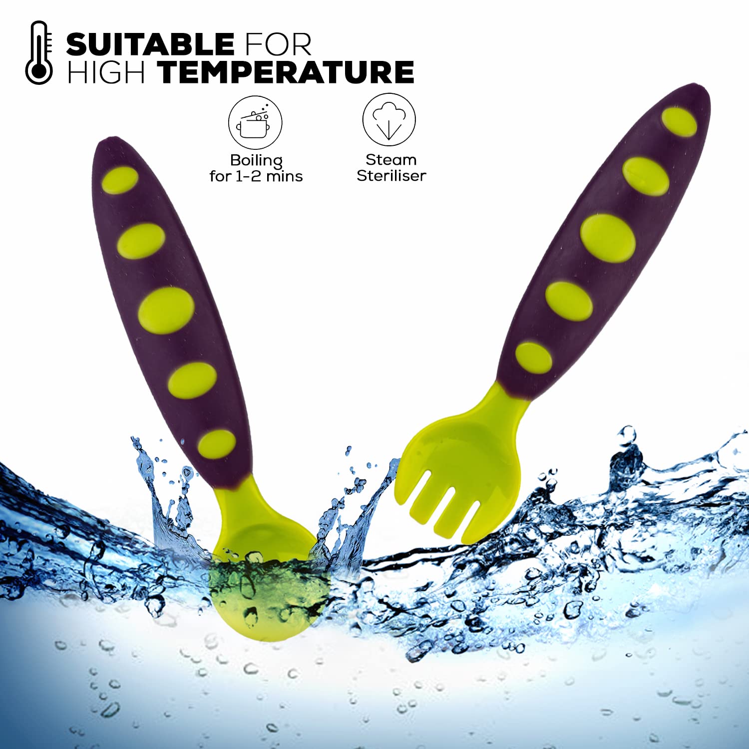 Baybee 100% Silicone Baby Feeding Spoons Set of 2 | Bpa Free- Food Grade Soft Silicone Tip Spoon & Fork Self Feeding Utensil | Baby & Toddlers Gum Friendly Weaning Supplies for Kids 1 Months+ (Blue) 1