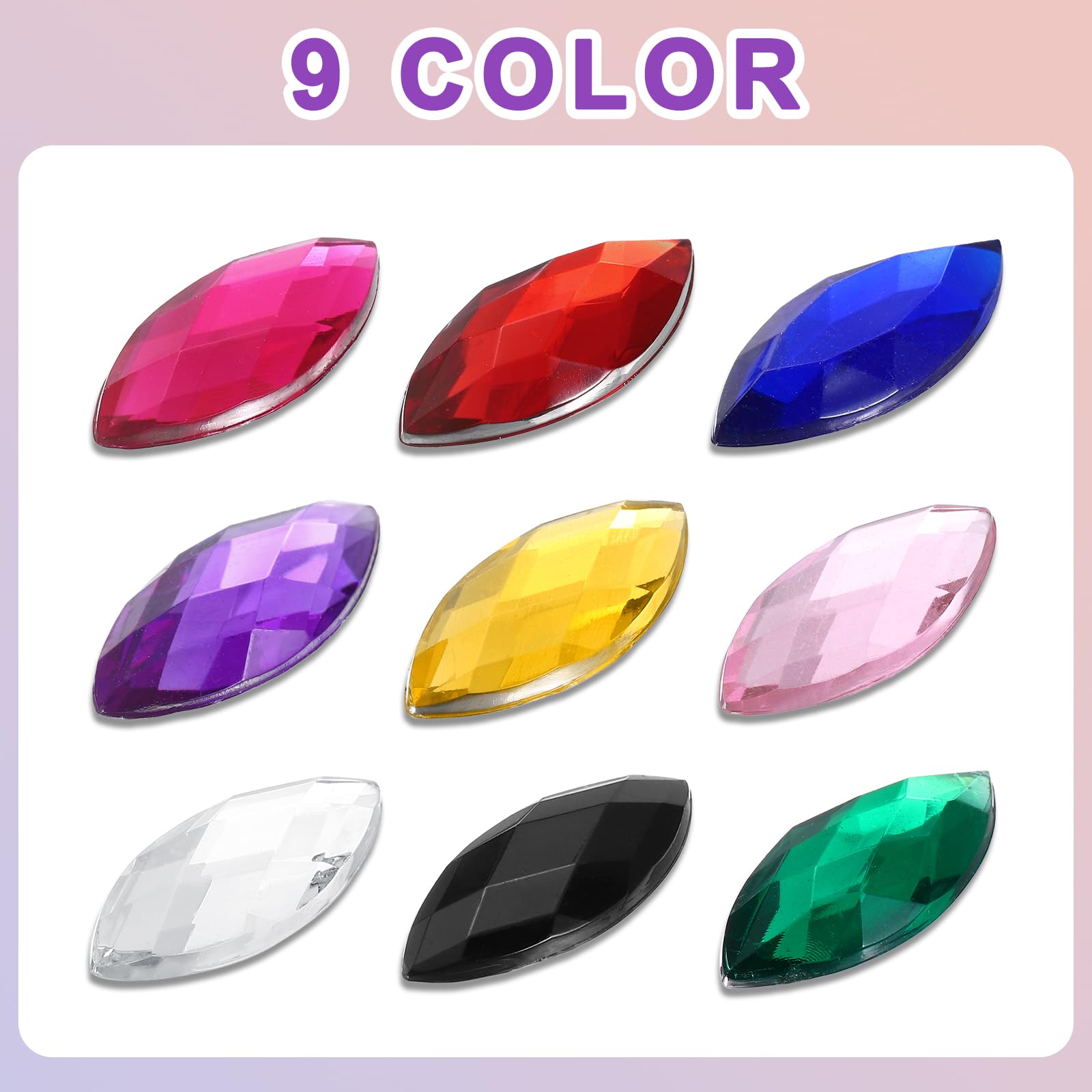 QUARKZMAN 50 Pièces De Pierres Précieuses En Acrylique En Forme D'Œil De Cheval, Strass Bleu Foncé 20X9mm Pierres Précieuses à Dos Plat Strass En Cristal En Vrac