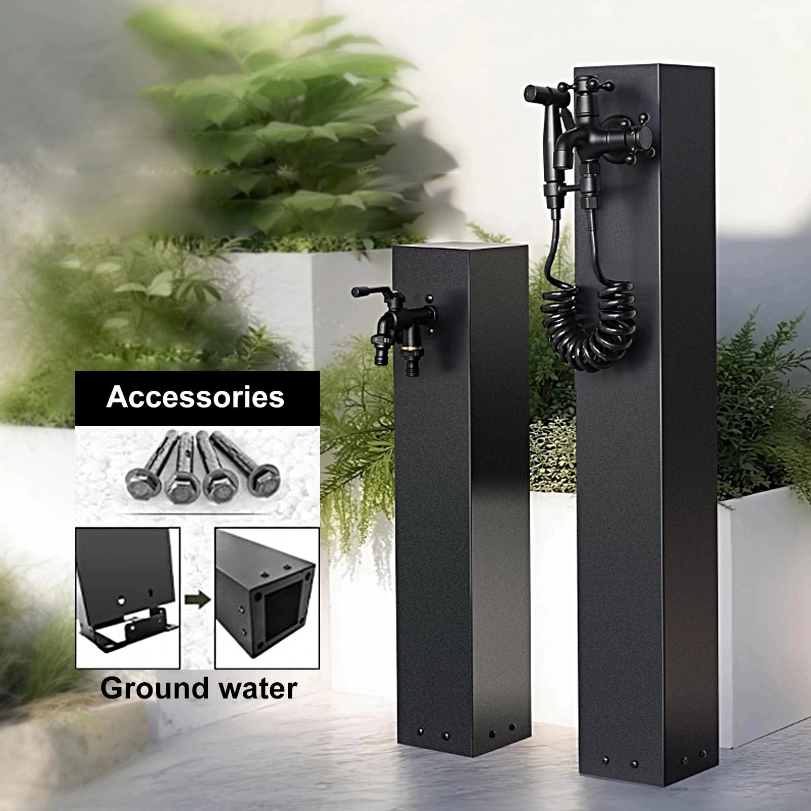 Columna de agua de ternera de acero inoxidable 304 para jardín, grifo de agua y riego, 60 cm, solut de riego para patios y jardines