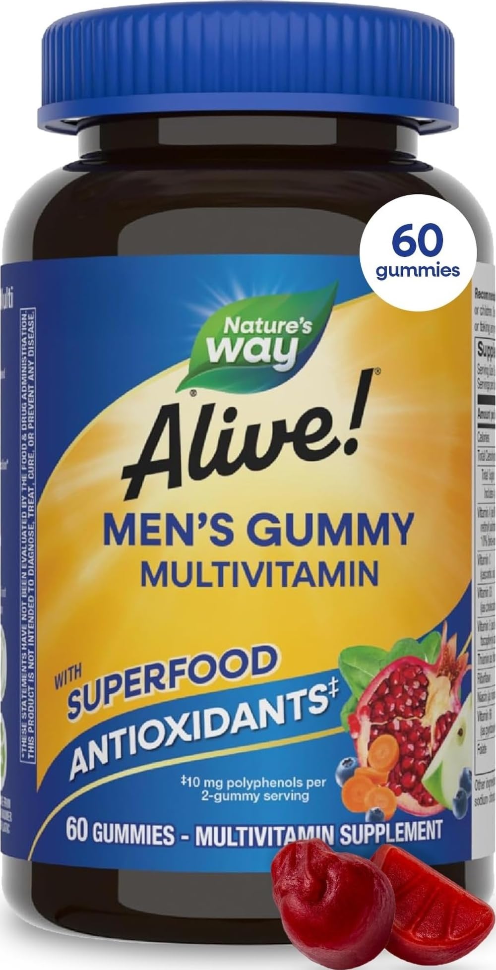 Nature’s Way Alive! Men’s Multivitamin Gummy, Vitamin A, C, D3, Zinc, 60 ct 60 Count (Pack of 1)
