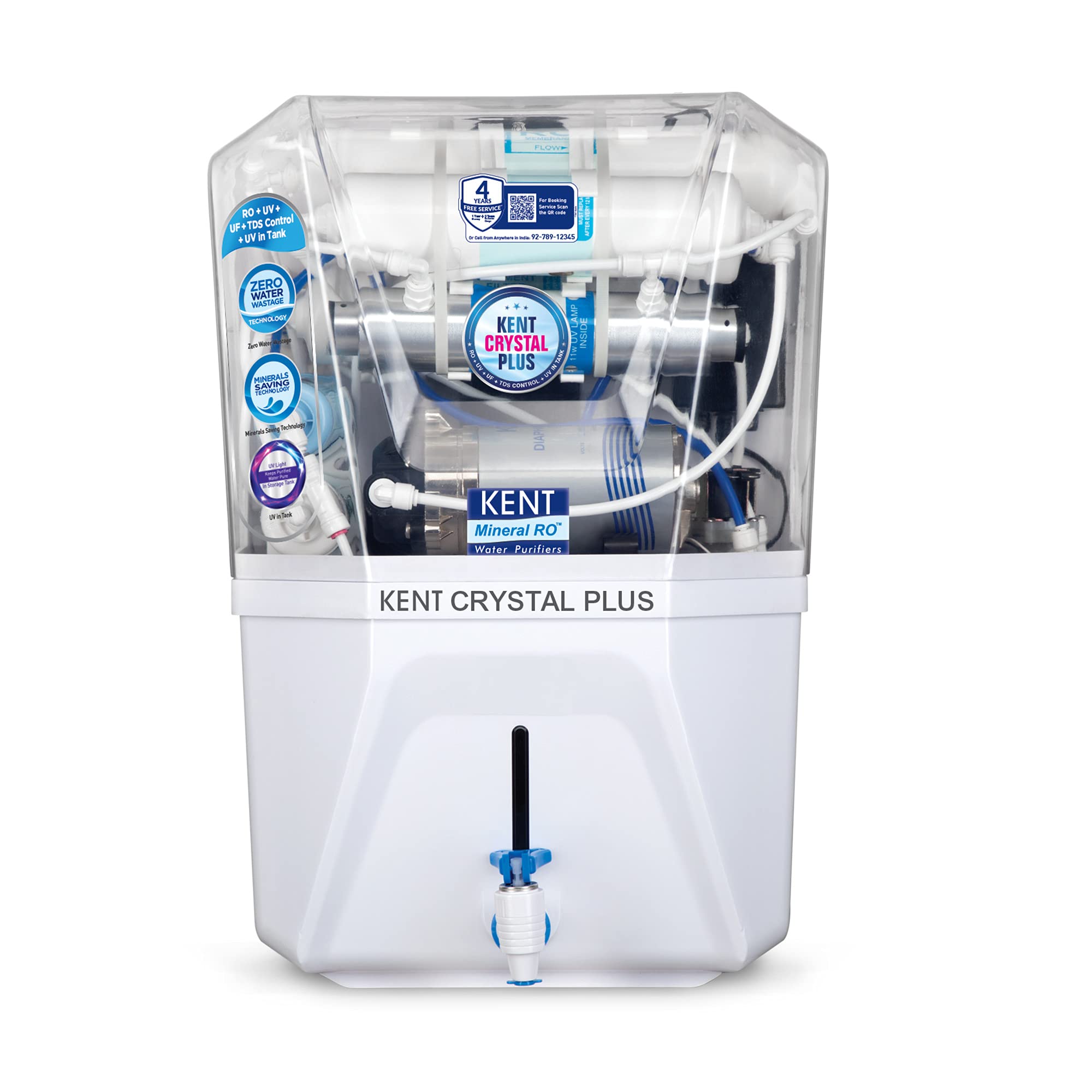 KENT 11121 Crystal Plus RO + UV + UF + TDS Control + in-Tank UV Water Purifier 11 L | 20 L/hr Water Purification | Zero Water Wastage Technology-image-36
