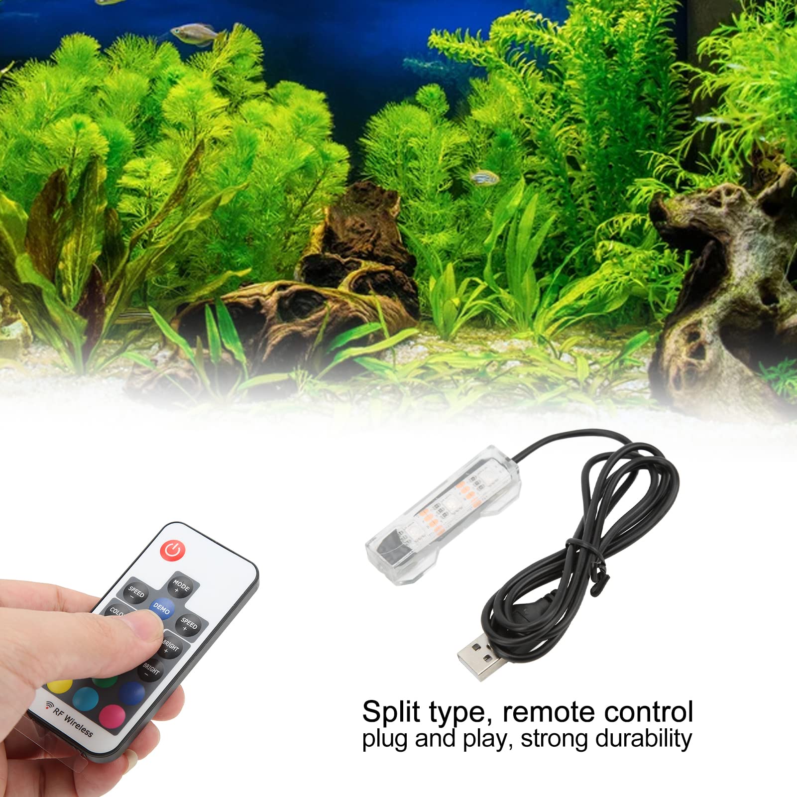 RGB Aquarium Light - Color Changing Fish Tank with Remote Control USB Charging Micro Landscape (Second Generation Black Wire Remote) - Image 4