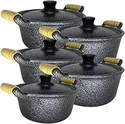 Jogo com 5 peças Panelas Caçarolas em Alumínio Craqueada Fundido