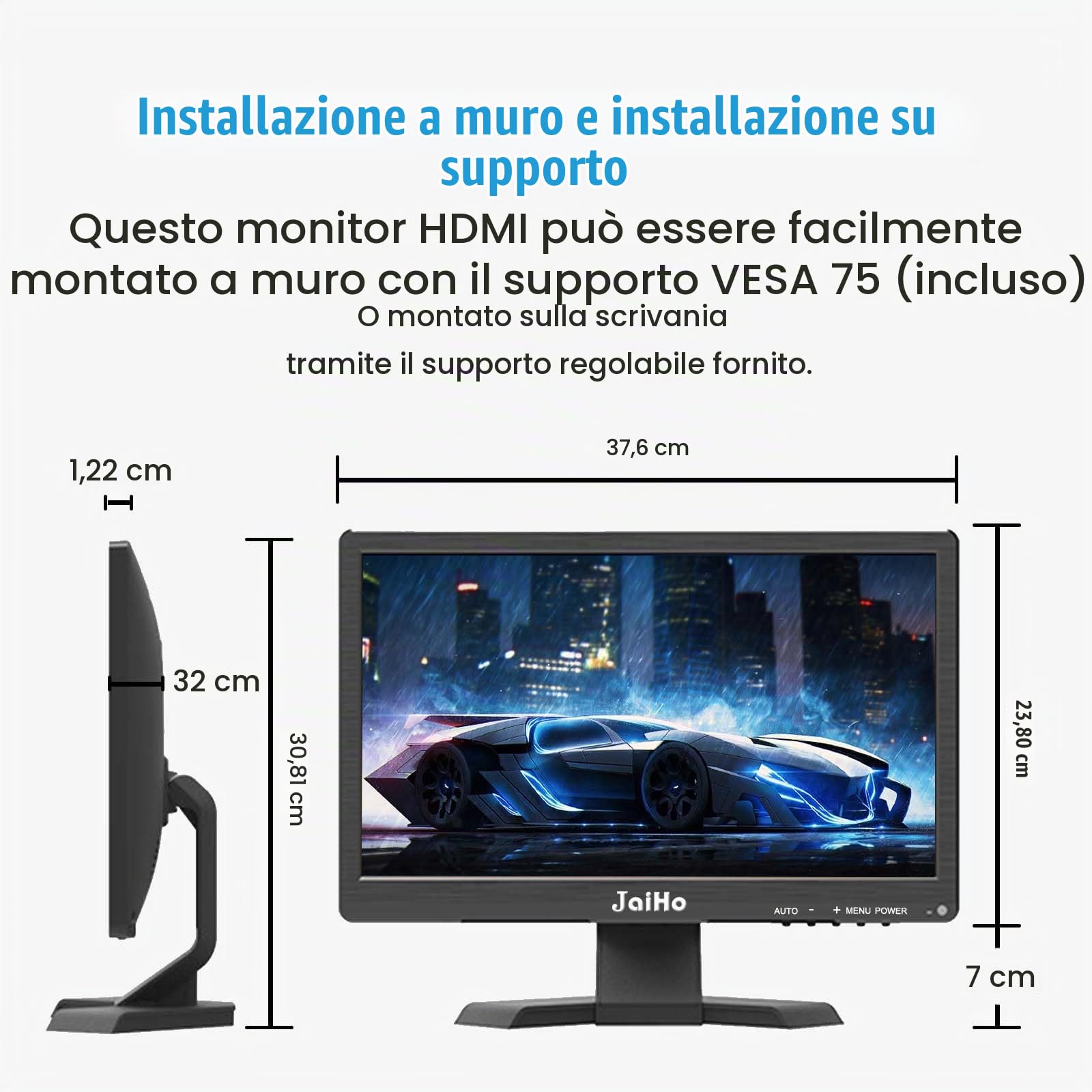JaiHo Monitor 15.6 Pollici 1080P LED Schermo (1920x1080) - Monitor Desktop FHD 1080p 60Hz, Incorporato Altoparlanti, per PC, CCTV, Telecamera di sicurezza, Nero
