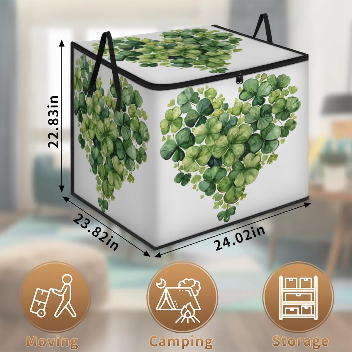 Honeybaby 214L Extra Large Comforter Storage Bag Watercolor Heart Clover Storage Totes with Lids Waterproof Closet Organizer Folding Blanket Storage Bags for Clothes Bedding Pillows