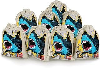 JWSDKNJ 8 Pcs Drawstring Gift Bag 5x7 Inch Natural Cotton Muslin Bag Reusable Fabric Shark Print Favor Bags Empty Produce Gift Pouch for Sachet Tea Jewelry Birthday Wedding Party Home Supply