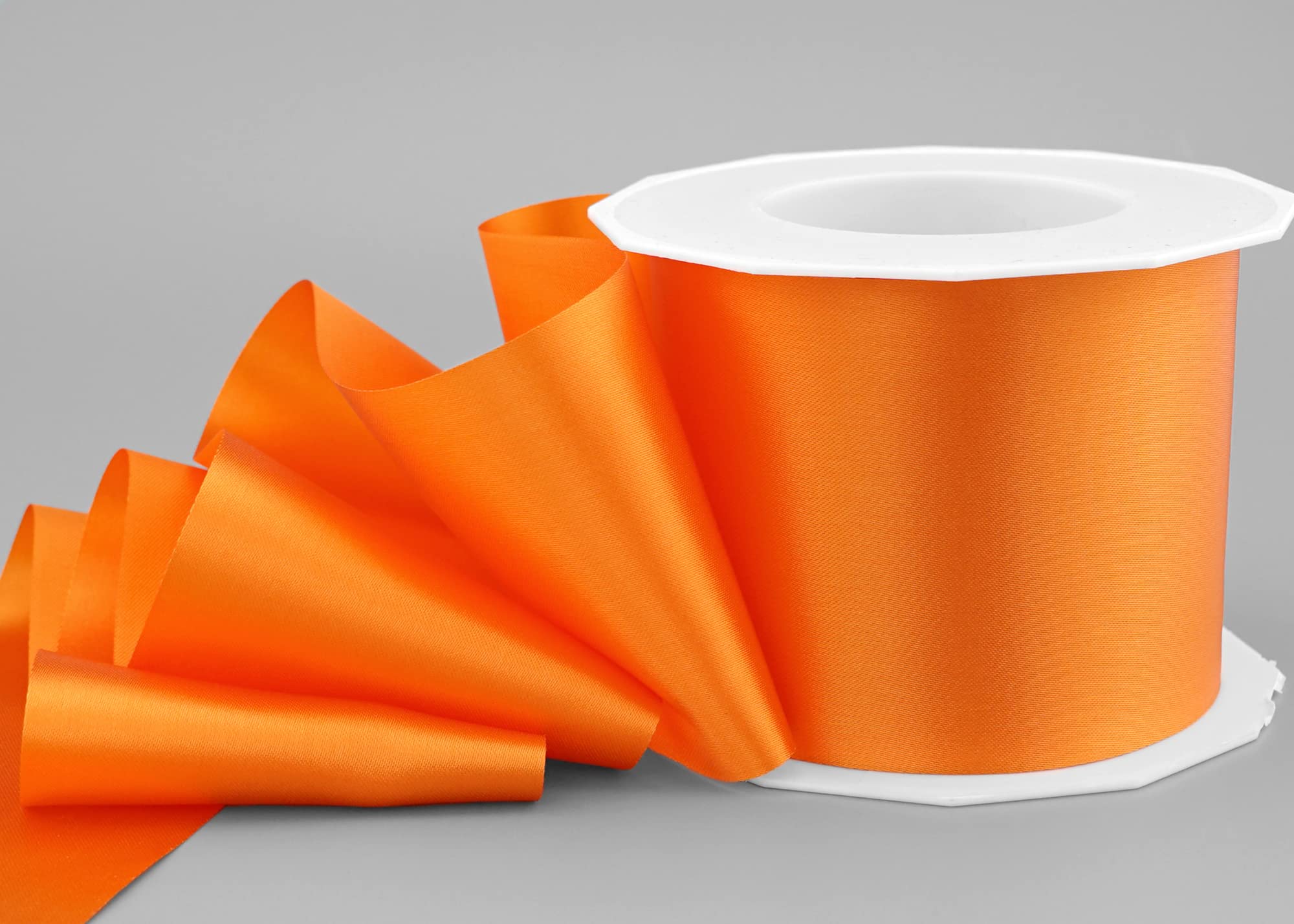 Cinta de satén Sophie naranja (620), 25 m x 72 mm, cinta de satén sin alambre, cinta ancha y suave para decoración de mesa, con brillo unilateral