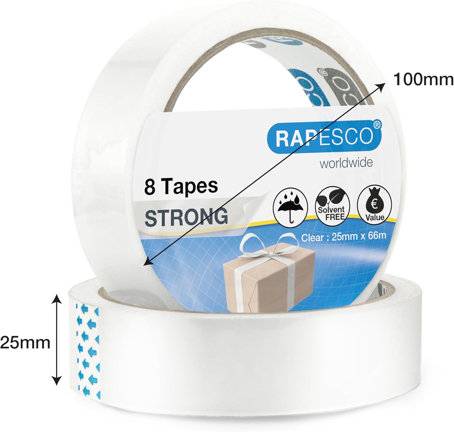 Rapesco 1808 Clear Tape Rolls 25mm x 66m Clear Refill Pack of 8