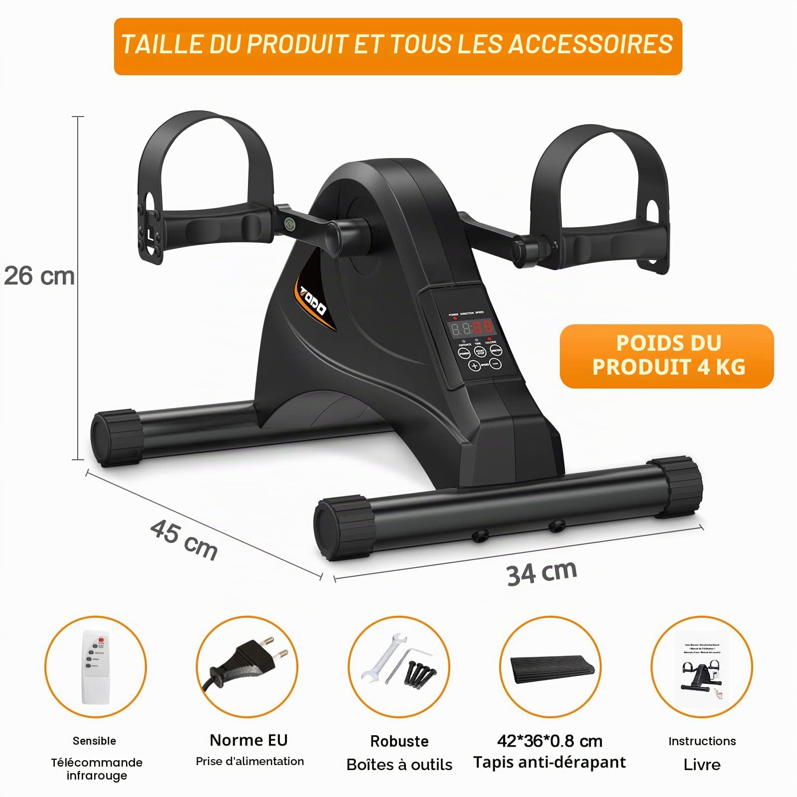 Pédalier électrique Pédales Statiques Personnes âgées Automatique, 6 Niveaux de Vitesse, Télécommande avec Moteur Silencieux pour Jambe Réhabilitation