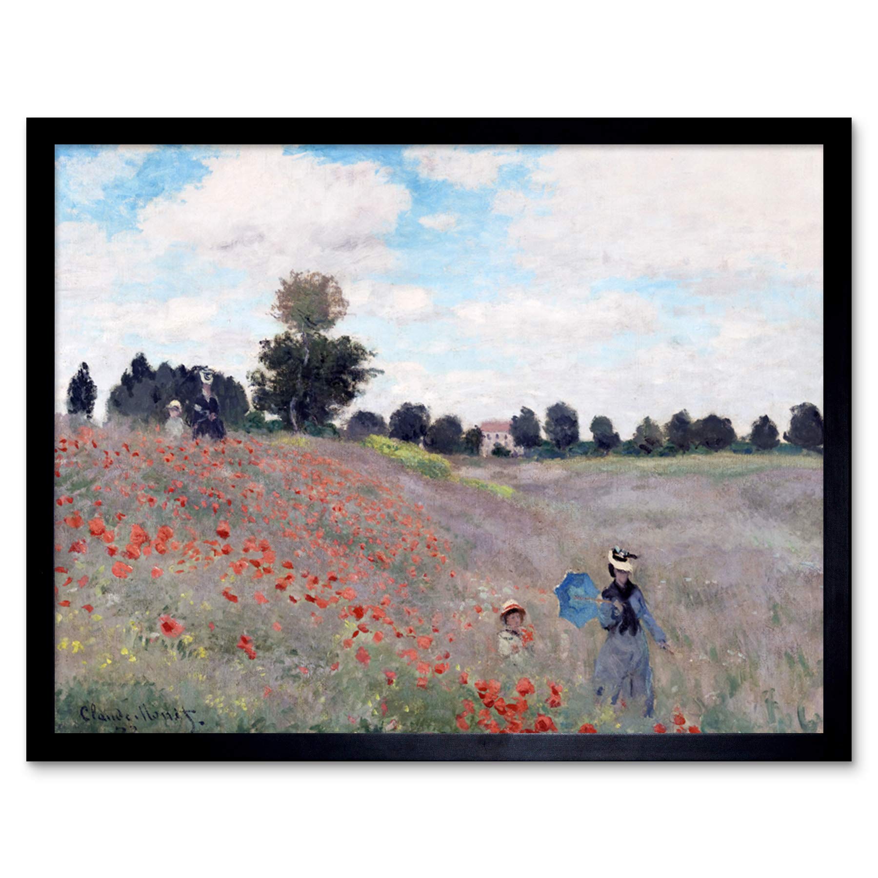 Claude Monet Poppy Field Stroll Art Print Framed Poster Wall Decor 12x16 inch