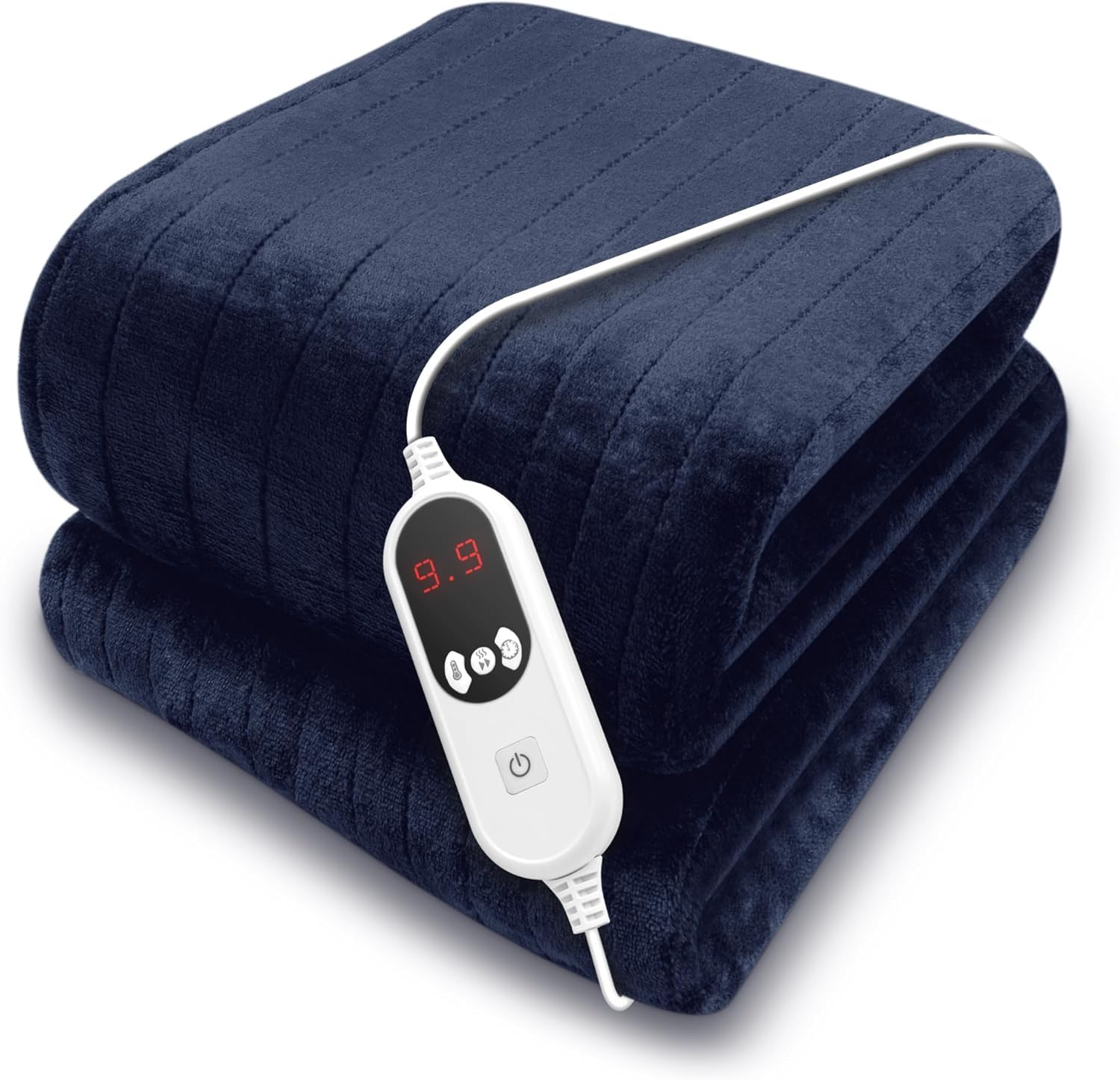 PURUS Navy Blue Double Electric Heated Throw Blanket - Soft Fleece, 9 Heat Settings, 12HR Timer, XL 180x130cm