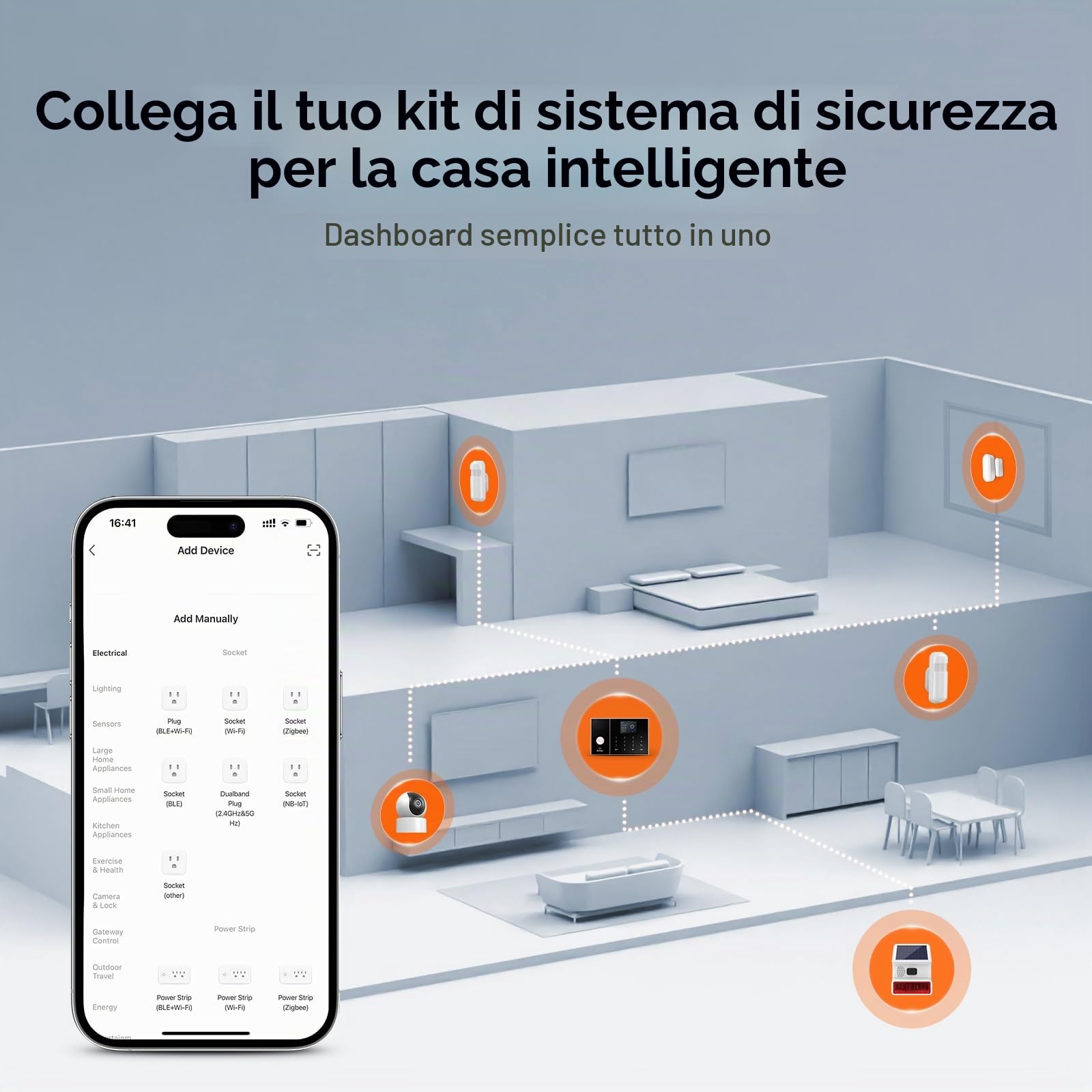 LWOHSI Sistema di Sicurezza Domestica Senza Fili,22 Pezzi Kit Allarme per la Casa con Fotocamera di Sicurezza HD 3MP,Sensori di Allarme per Porte/Finestre,Rilevatori di Movimento,Compatibile con Alexa