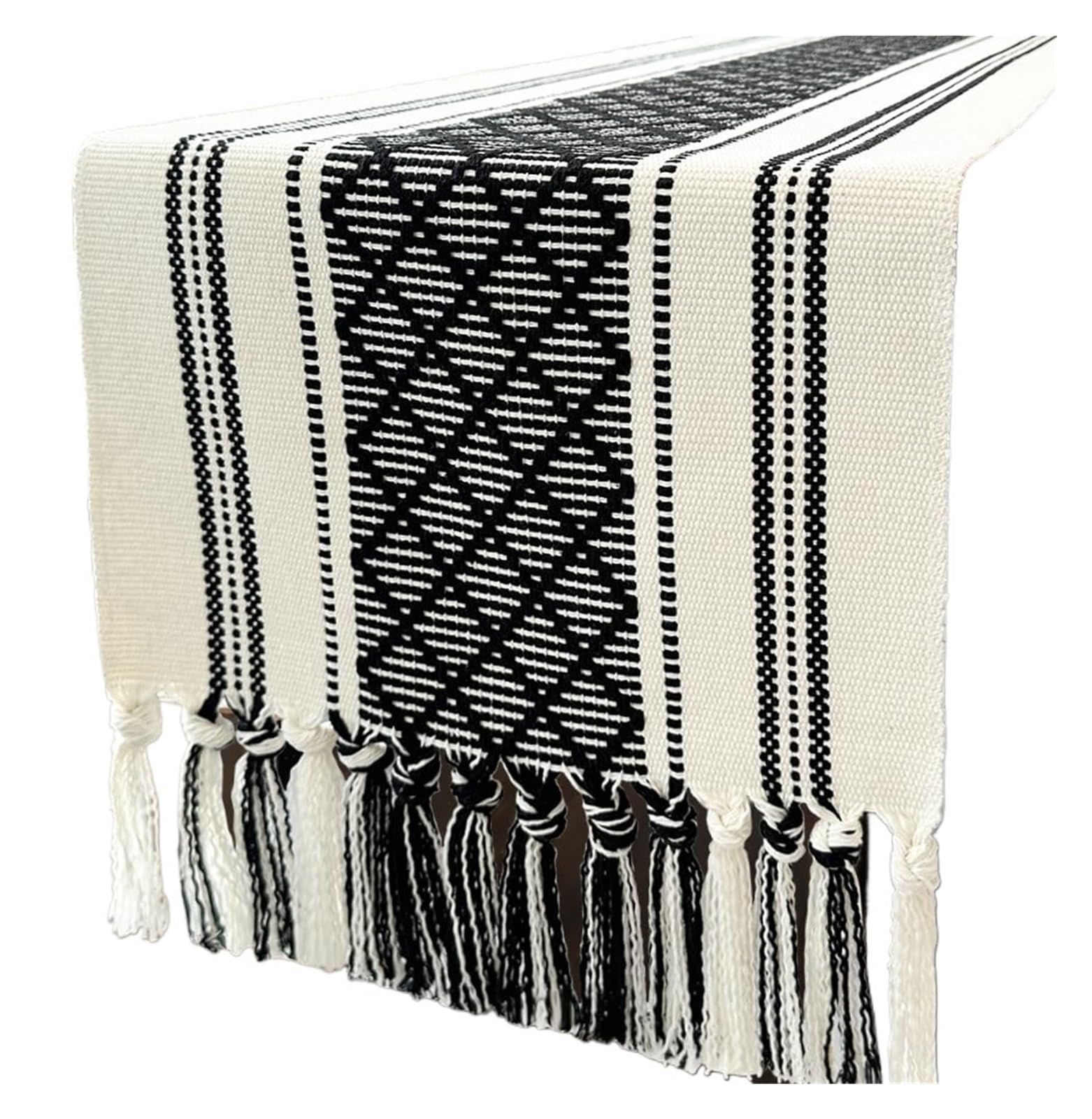 Farmhouse Style Braided Woven Table Runner, Textured With Tassels, Rustic Modern Decor For Home Party Decor(34x228cm)