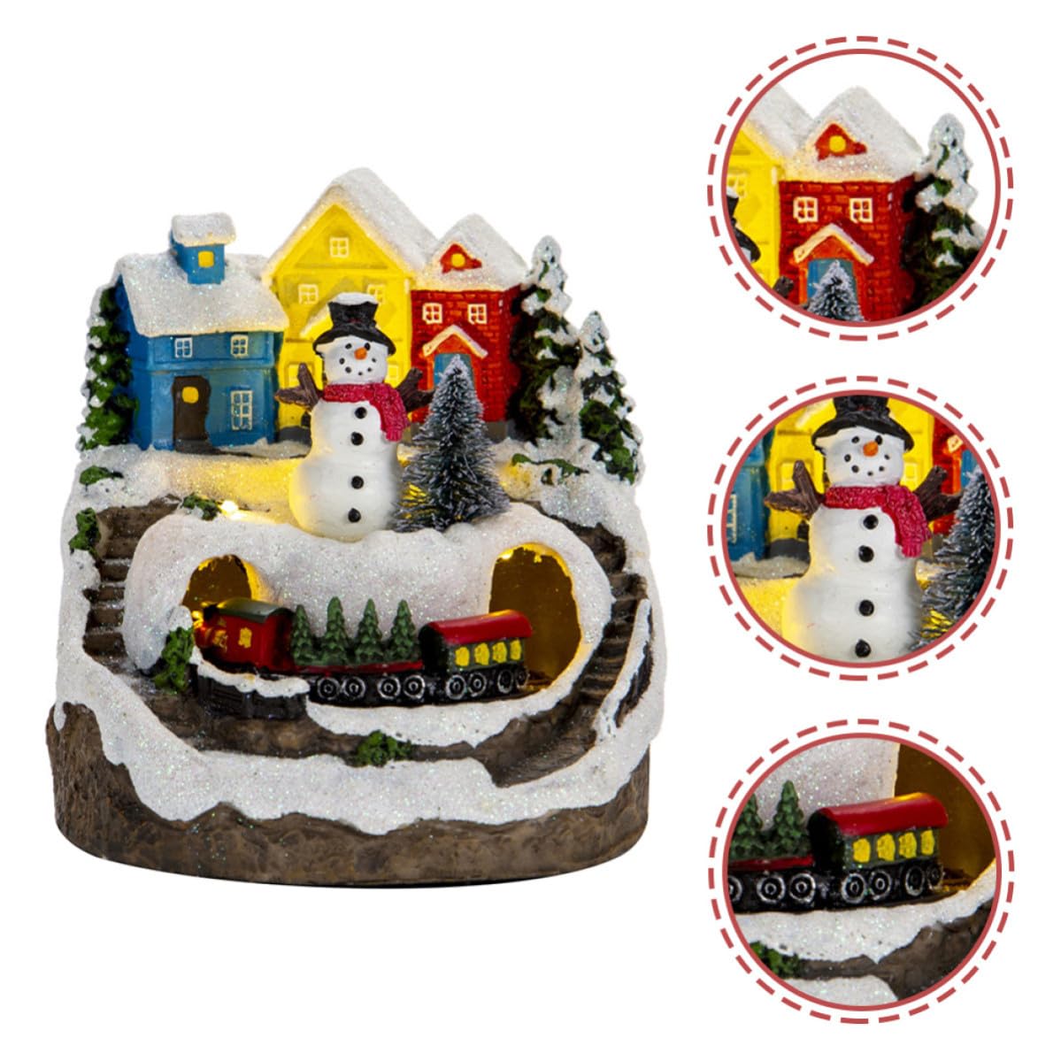 Gadpiparty Casa Navideña Estilo Rústico y Tradicional Iluminada con Sonido y Tren Eléctrico de Resina para Adorno de Mesa en Navidad para Chimenea