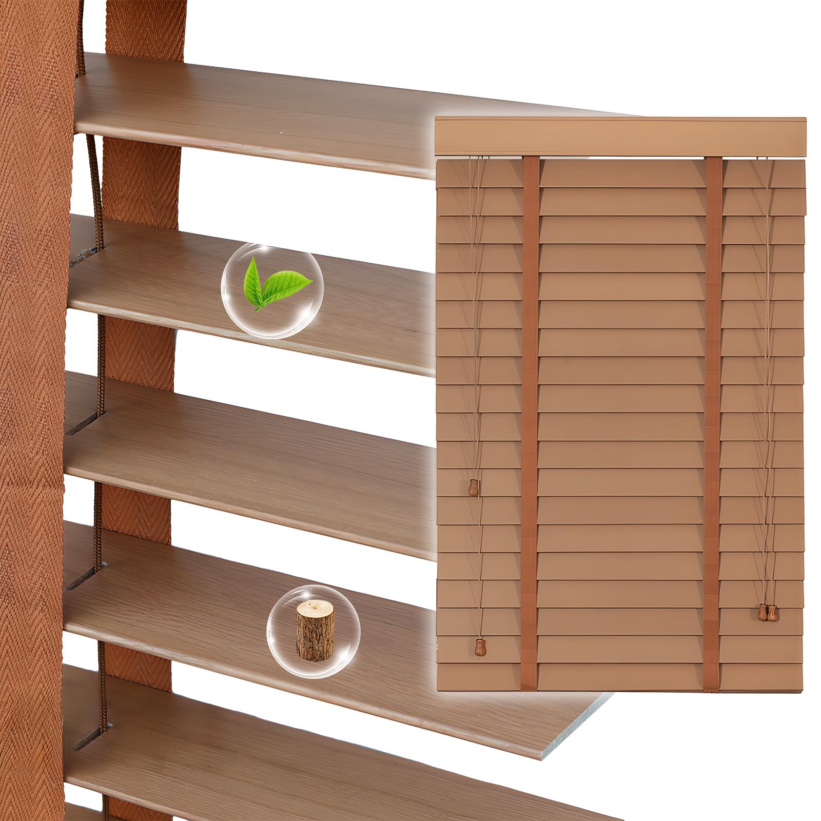 Jfozdm C Ustom Wooden Venetian Blinds Window, Faux Wood Venetian Blinds, Horizontal Blind, Light Ontrol/Privacy Protect, Shutters For Inside For Bathroom, Kitchen, Bedroom, Office, Easy Fit