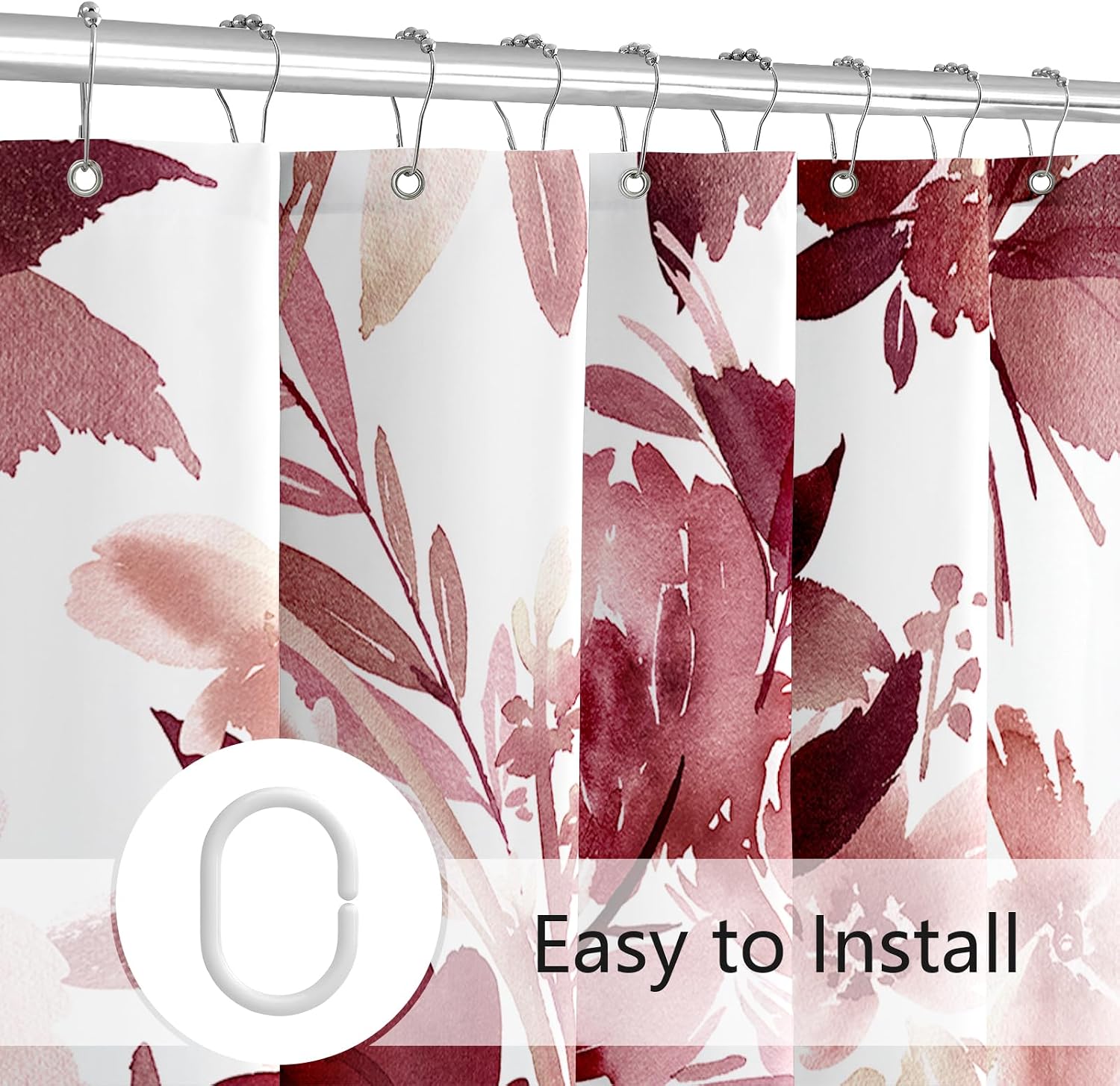 MAYZUS Burgundy Red Watercolor Floral Shower Curtains for Bathroom, 72x72