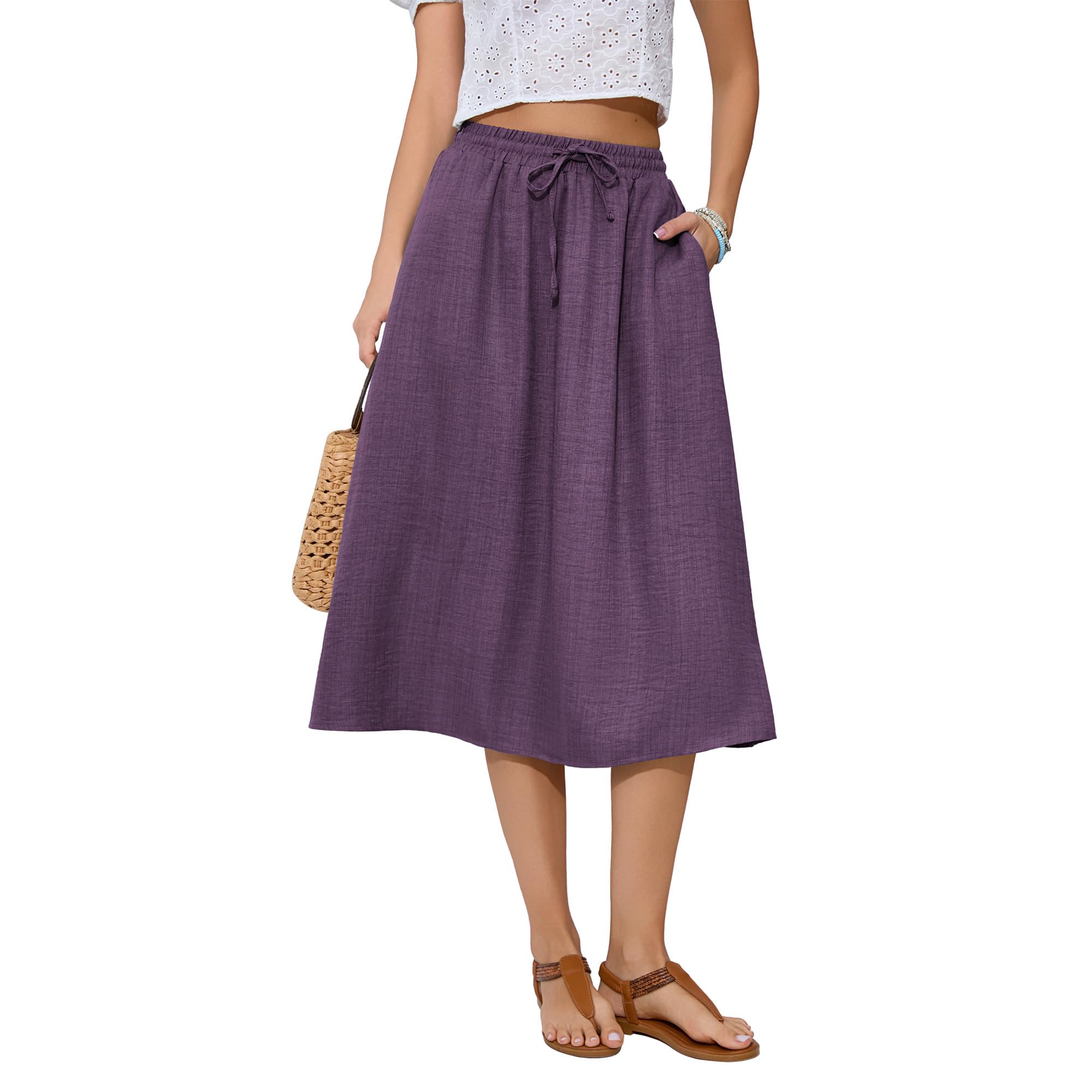 Witsmile Women's Summer Boho High Waist Pleated Flowy Midi Skirt