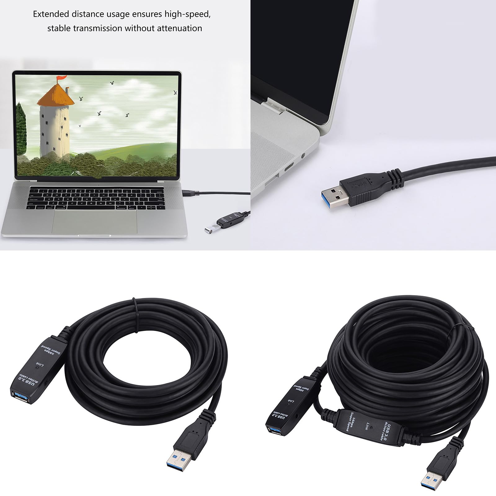 Cable de extensión USB 3.0 de alta velocidad, repetidores de transferencia de datos, conectores USB macho a hembra, para impresora, escáner, PC, perife