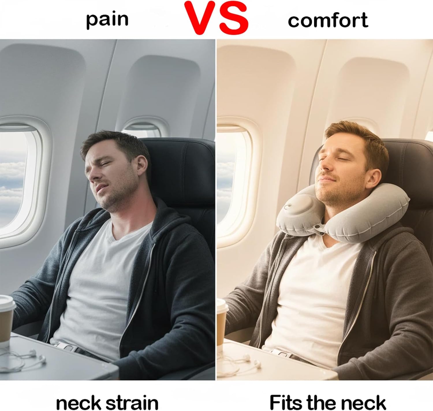 Portable Inflatable Travel Neck Pillow - Airplane Neck Pillow for Flights, Compact Travel Pillow with Adjustable Neck Support for Cars & Trains - Image 2