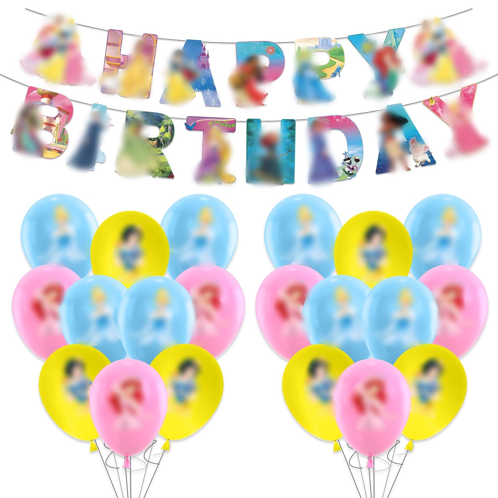 Princesses Birthday Decorations, 1Pcs Happy Birthday Banner and 18Pcs Balloons, Party Latex Balloons For Kids Girls Party Decoration Supplies