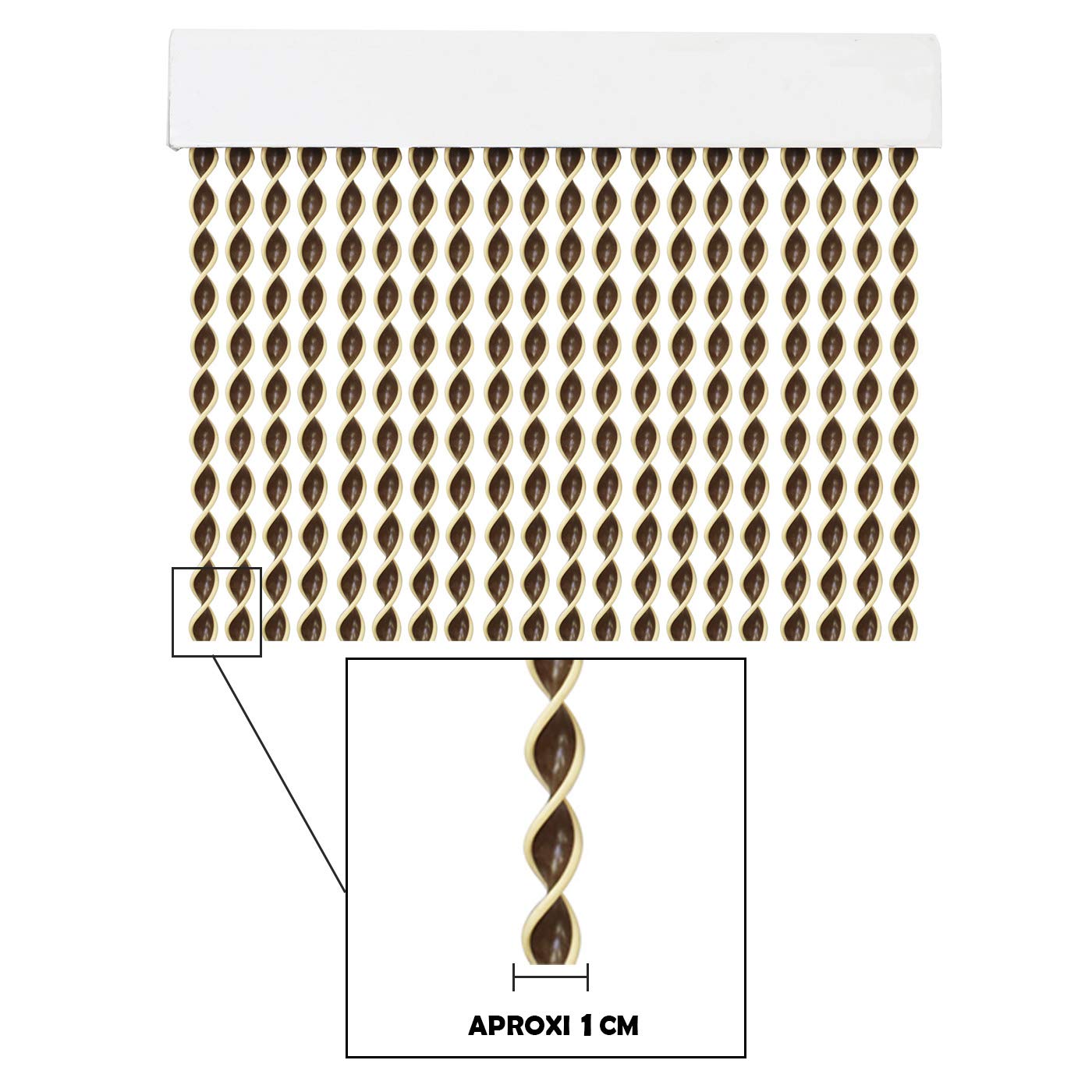 HOME MERCURY – Cortina Espiral para Puerta Exterior o Interior, Material PVC – Libre de Insectos (200x90CM, Marron+Filo Beig R2)