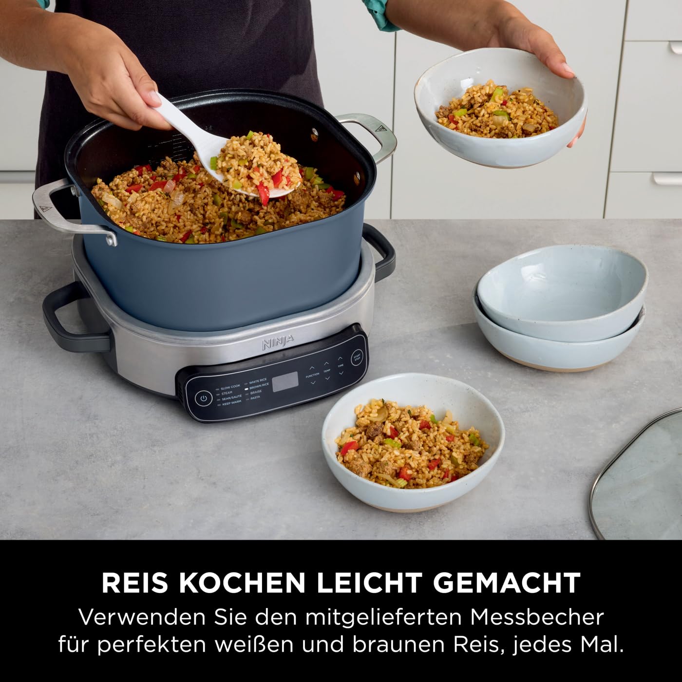 Ninja Foodi PossibleCooker, 6L Digitaler Multikocher & Schongarer mit Topf, und Reiskocher, vielseitige 8-in-1-Funktionen, Dampfeinsatz, Löffel &Glasdeckel, Anbraten, Backen, nachtblau, MC1101EU
