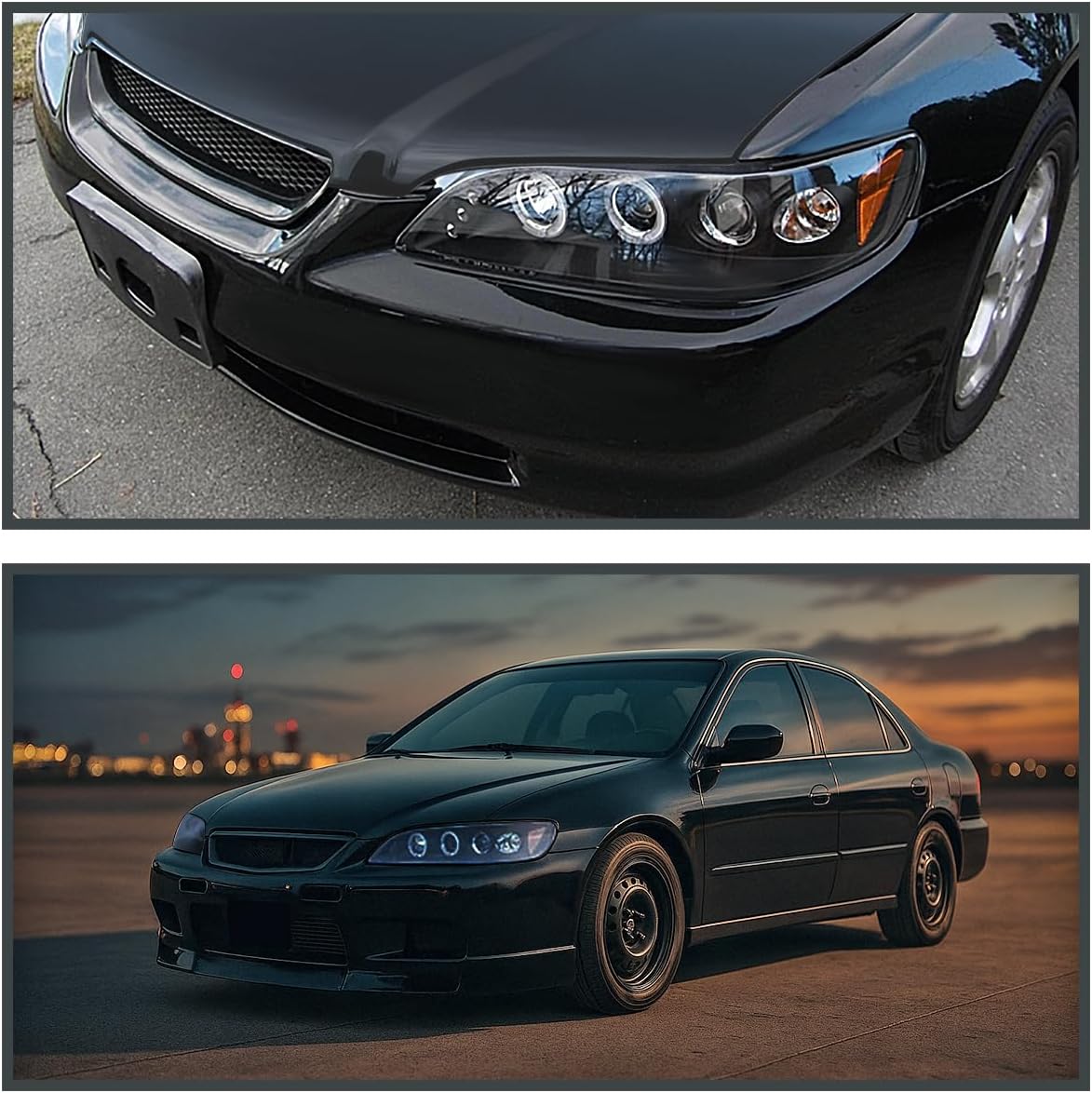 SPEC-D TUNING LED Black Projector Headlight Compatible with 1998-2002 Honda Accord 2/4 Door, Left + Right Pair Headlamps Assembly