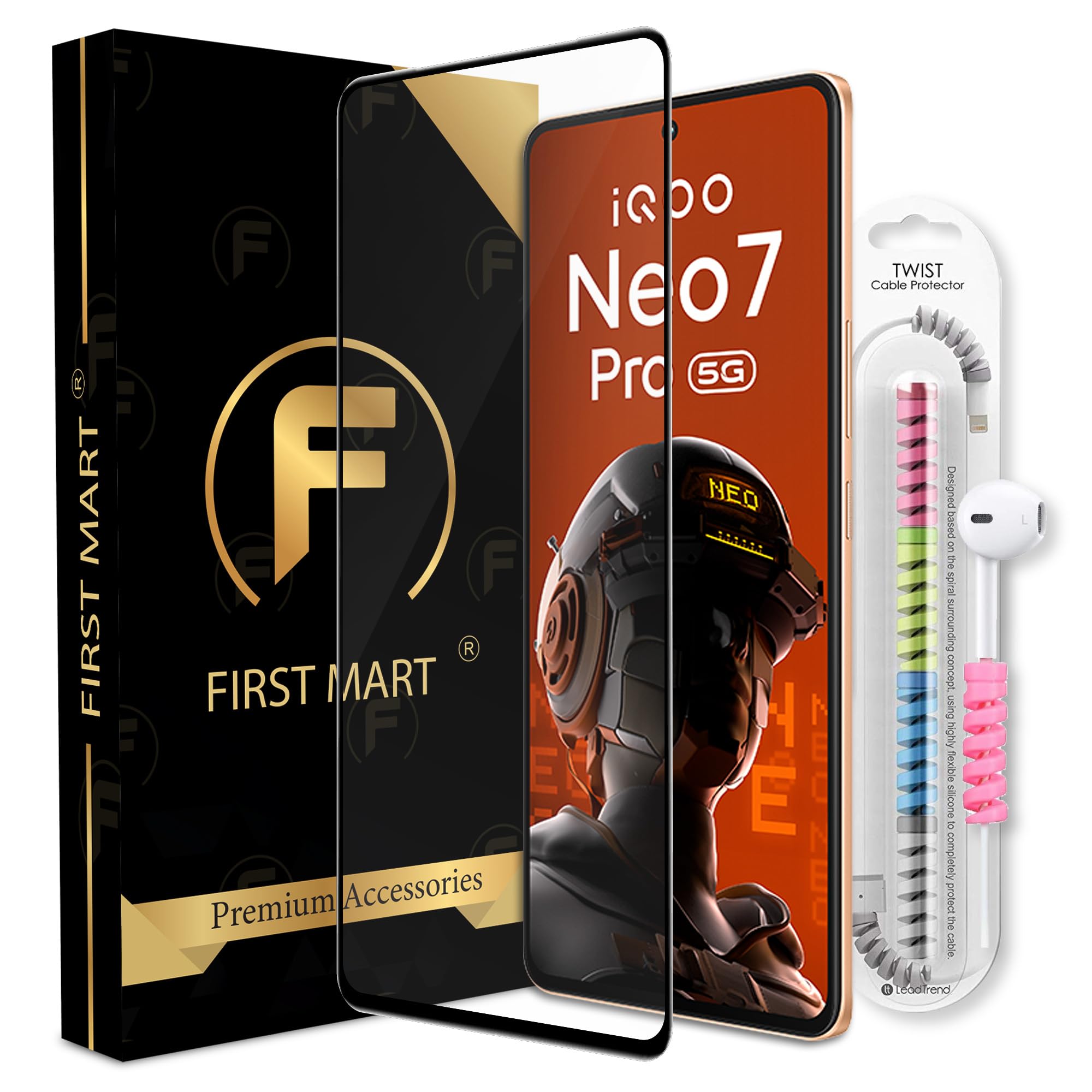 FIRST MART Premium Tempered Glass for iQOO Neo 7 Pro 5G / Neo 7 5G / iQOO 11 5G / 9T 5G with Edge to Edge Coverage and Cable Protector and Easy Installation Kit, Pack of 1 (B0CPBKXMCH) Amazon Price History, Amazon Price Tracker