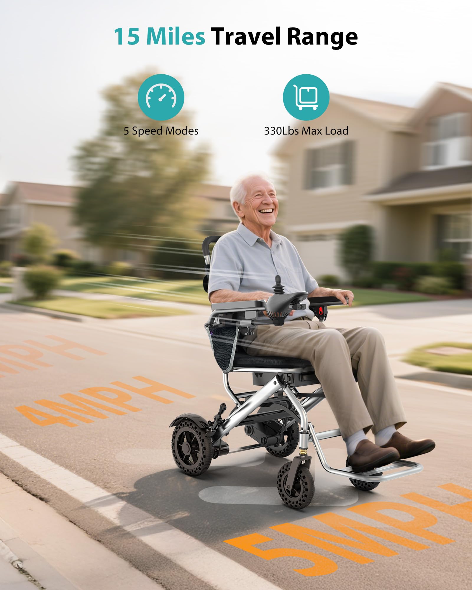 15 KG Silla de Ruedas Eléctrica Plegable para Adultos, Soporta hasta 150 KG, Autonomía de 24 KM y Apta para Viajes en Avión, Motor de 360 W para Uso en el Hogar, Exteriores y Viajes, Plata