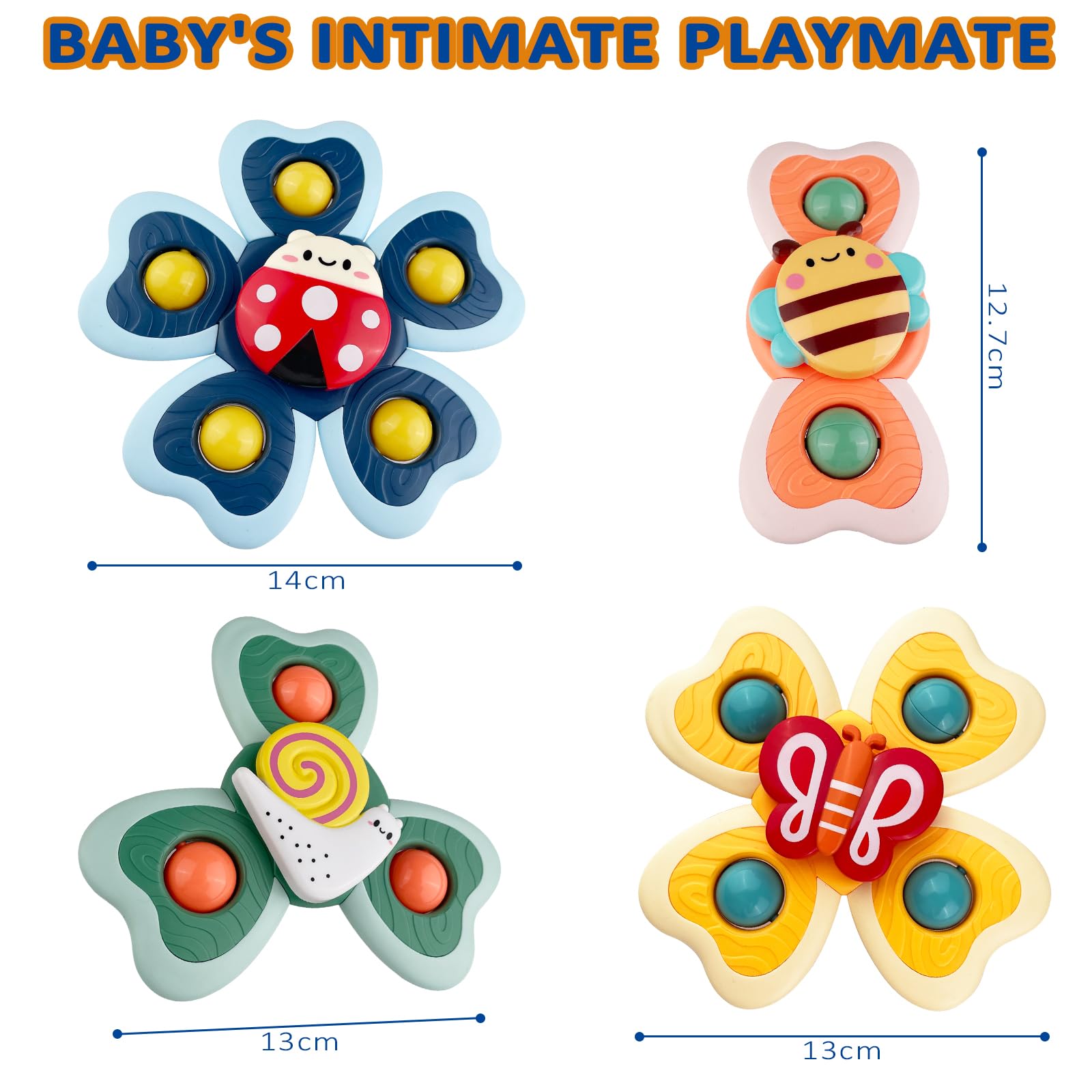 Lot de 4 jouets à ventouse pour enfants, jouets de baignoire, jouets sensoriels pour bébé, jouets rotatifs, ventouse de table à partir de 1 an, jouets de bain à ventouse pour enfants