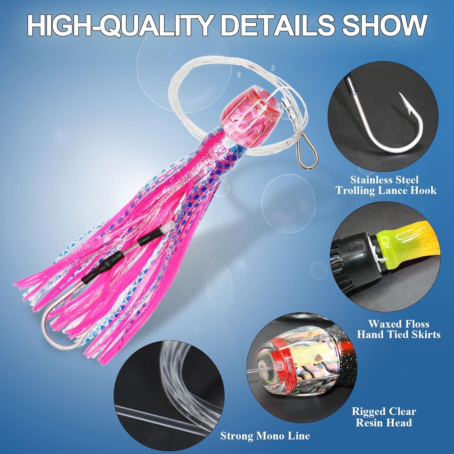 VIKETECH 10’’ 4oz Resin Saltwater Fishing Trolling Lure for Tuna Mahi Mahi Marlin Wahoo Sailfish Dolphin Lures Deep Sea Offshore Big Game Included Mesh Bag