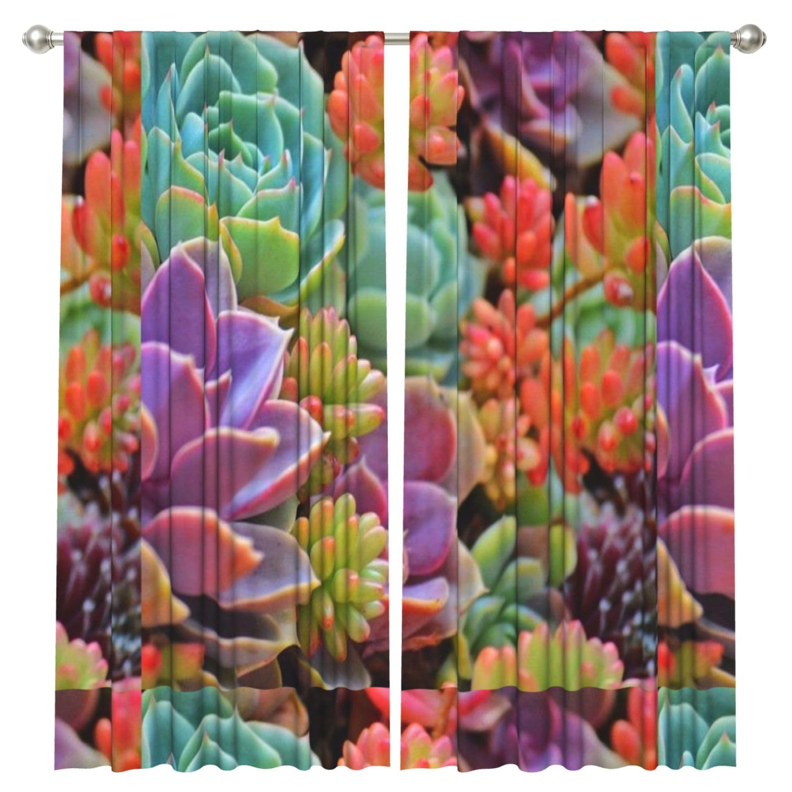 InOmak Cute Beautiful Succulents, 2 Panels Window Curtains 52 x 84 Inch Blackout Curtains for Living Room Bedroom