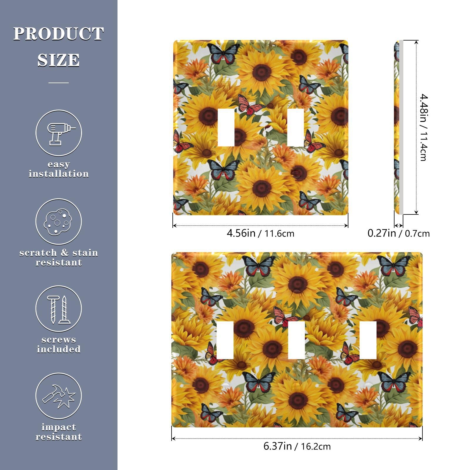 Light Switch Cover Sunflower Butterfly Wall Plates for Electrical Outlets 3 Gang 202a8990
