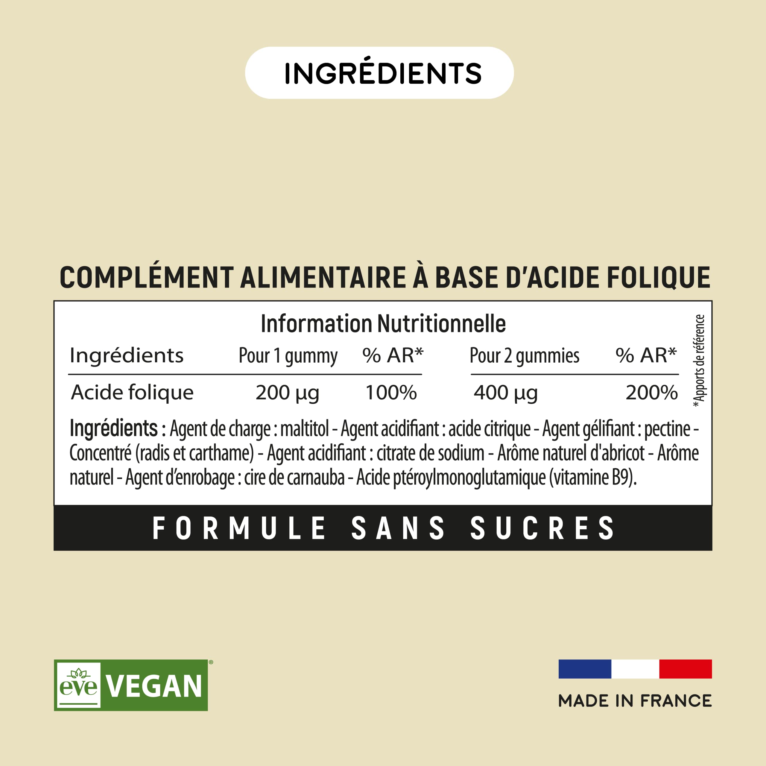 Lashilé Beauty - Compléments Alimentaires - Acide Folique (Vitamine B9) - Croissance des tissus maternels - Cure 30 jours - Fabrication Française