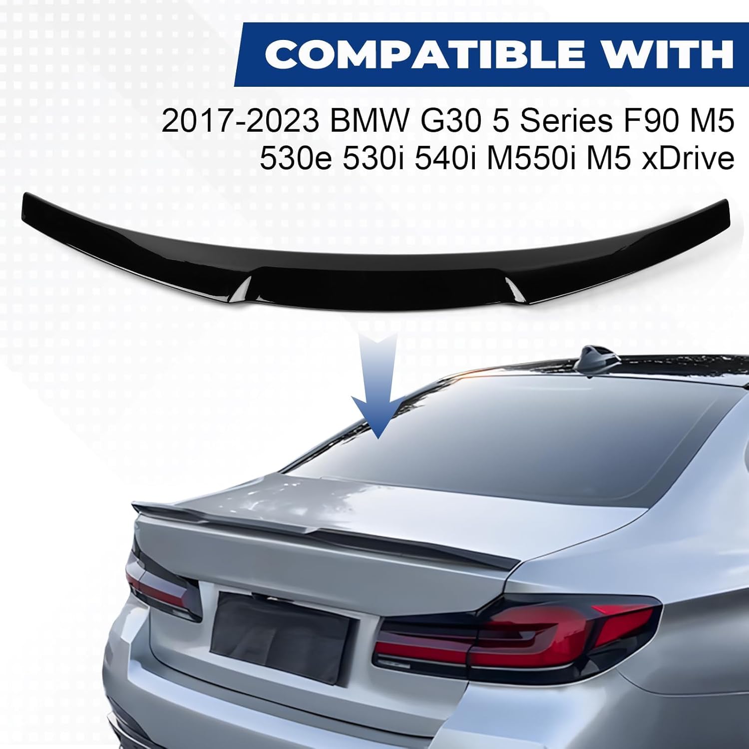 Rear Spoiler Fit for 2017-2023 BMW 5 Series G30 / F90 M5 Sedan, Glossy Black M4 Style ABS OEM Style Tail Trunk Lip Wing Sporty Appearance Without Drilling