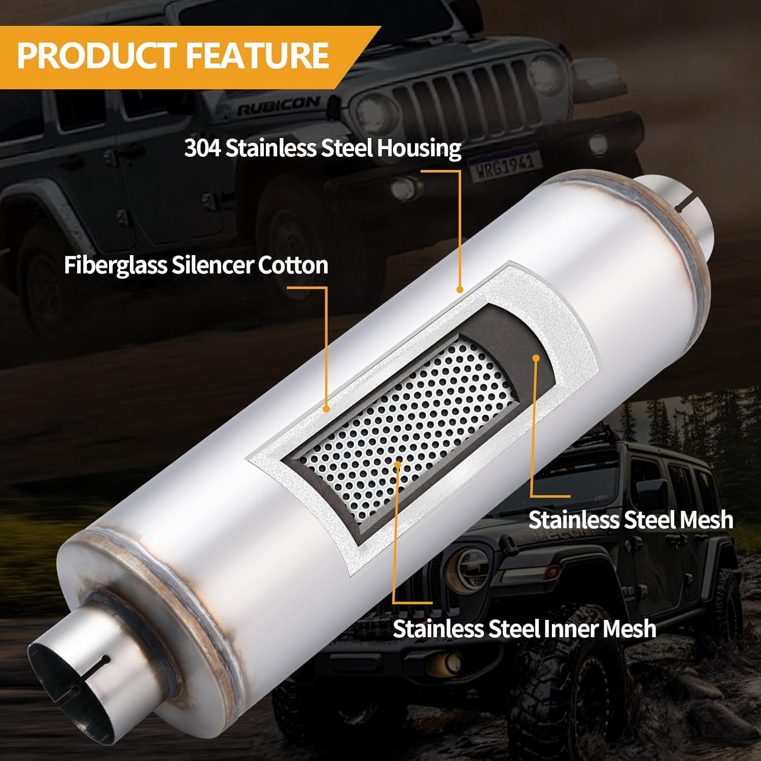 4 Inch Exhaust Muffler with Clamp, 4" Inlet/Outlet 30" Overall Length Resonator, Stainless Steel Straight Through Design Performance Muffler with Clamp, 1 PC