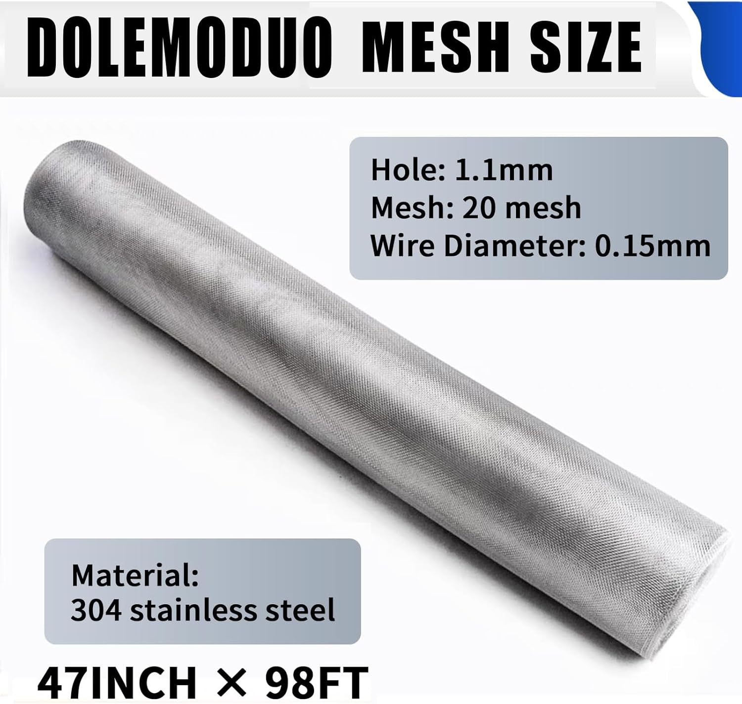 304 Stainless Steel Window Screen Mesh Roll, 47 inch x 98 ft Window Screen Mesh, Stainless Steel Wire Mesh Screen for Door Porch Patio