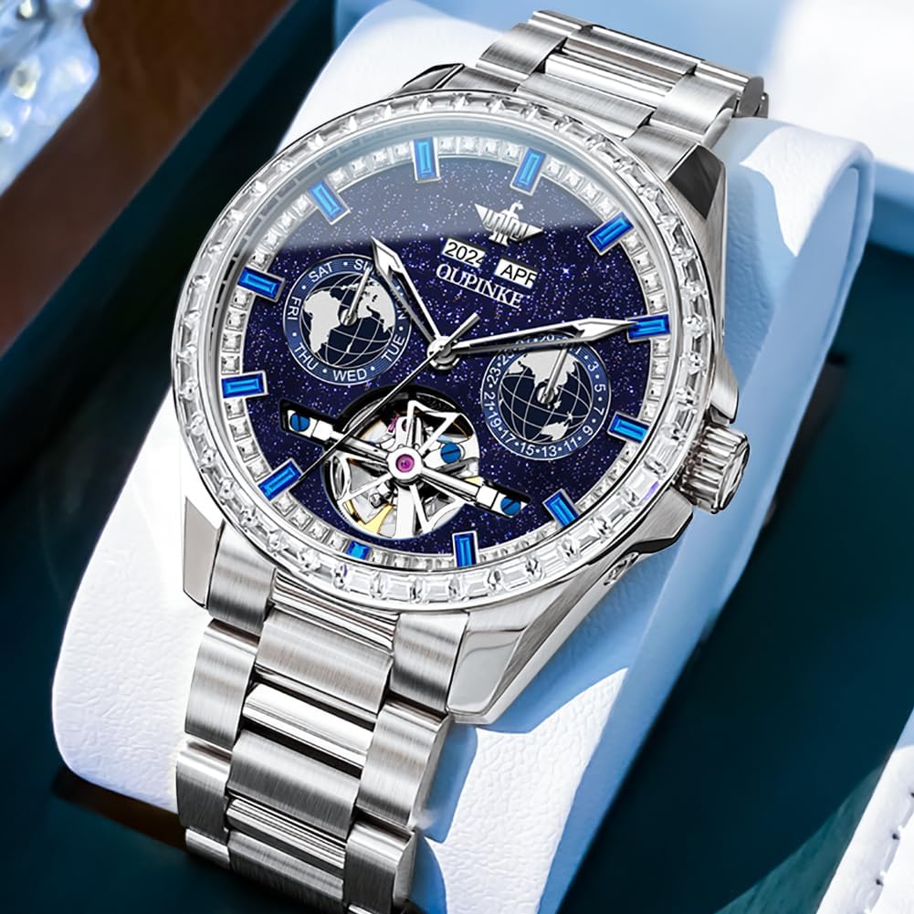 OUPINKE Mens Automatic Watches Diamond Skeleton Self Winding Luxury Dress Wrist Watch Sapphire Crystal Tungsten Steel - Image 4