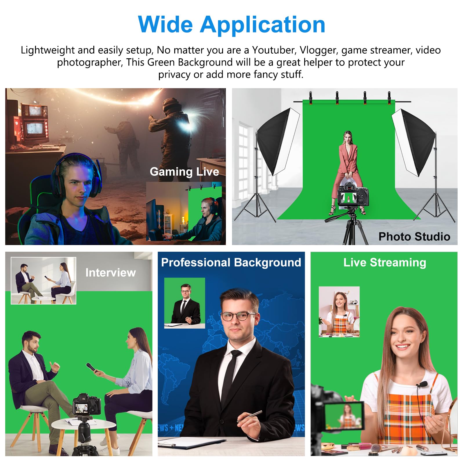 Kit de toile de fond verte portable de 2,7 x 2,8 m avec toile de fond verte de 1,9 x 2,8 m, fond vert avec support pour photographie, streaming, zoom, jeux, réunions