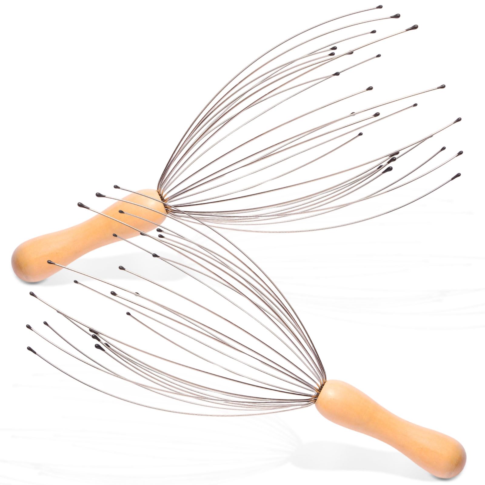 Dorglix 2 Pieces Scalp Massager with 24 Fingers, Head with Ergonomic Wooden Handle, Massage for Deep Relaxation