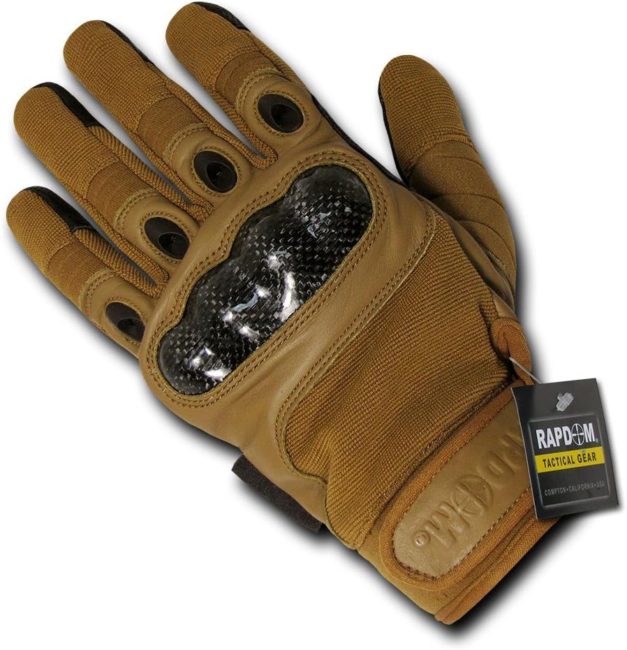 Rapdom Tactical Carbon Fiber Hard Knuckle Gloves, Coyote, X-Small