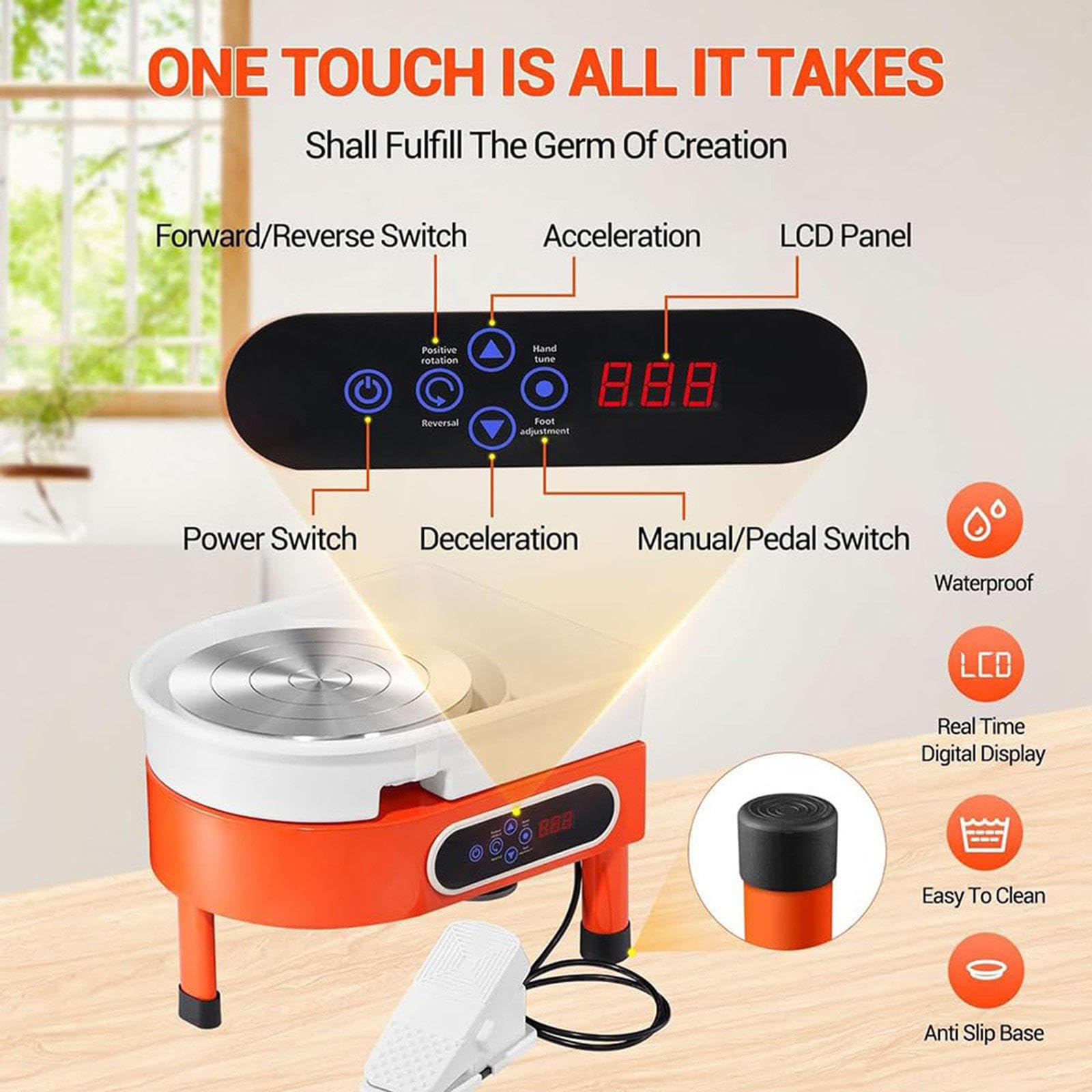 Electric Pottery Wheel,Ceramic Forming Machine,Detachable Basin,LCD Touch Screen,Forward Reverse Rotation,for Beginners